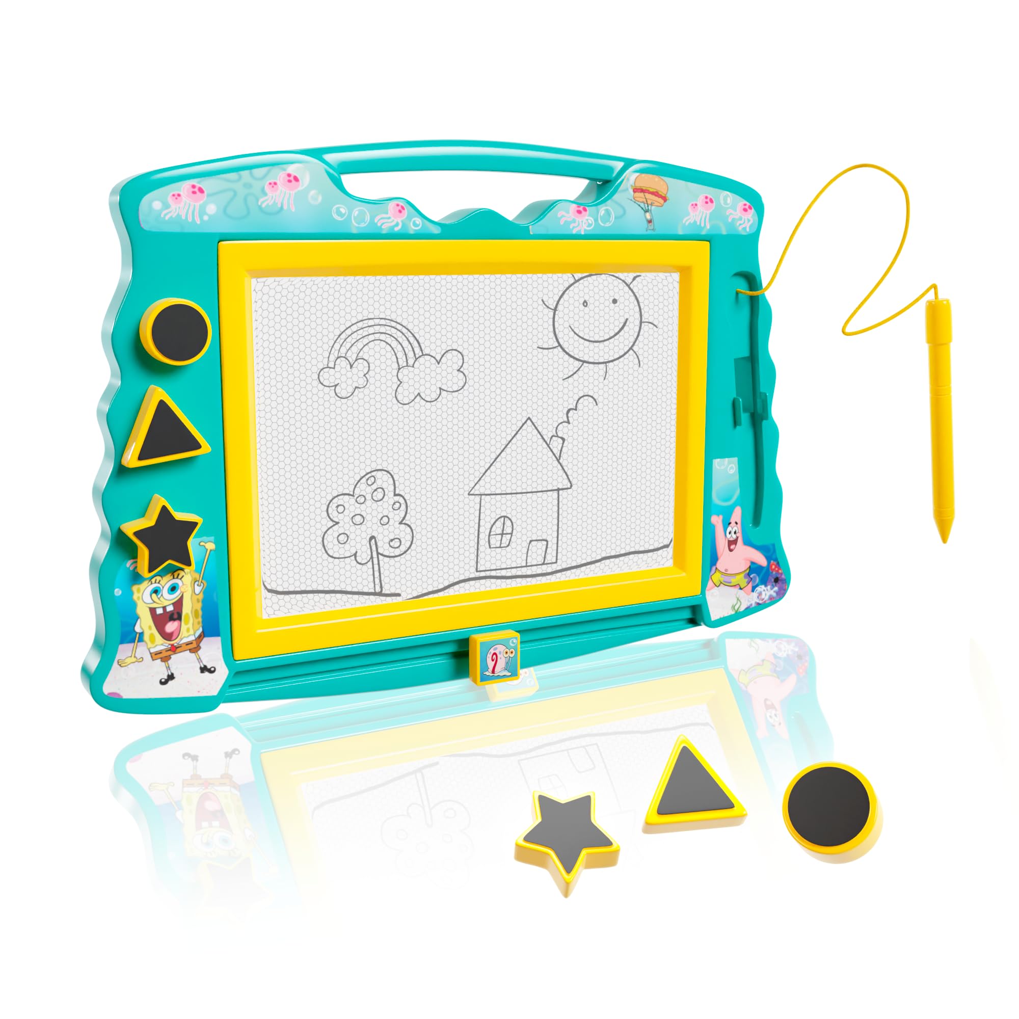 SpongeBob SquarePants Magnetic Drawing Board for Kids - Reusable Doodle Board with Stylus & 3 Stamps - Fun Educational Toy for Boys & Girls - Perfect for Travel, Car Rides & Home Playtime
