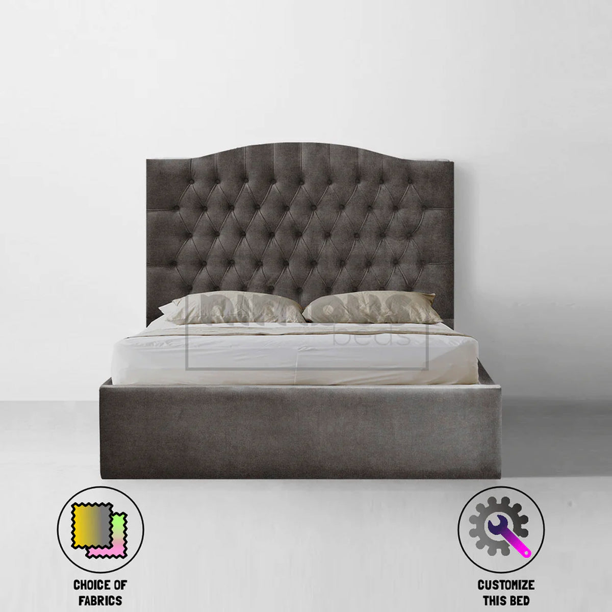 Chesterfield Curve Bed Frame - Queen Size Upholstered Platform Bed with Button Tufting & Wooden Slats - Elegant Bedroom Furniture for Modern & Classic Home Decor