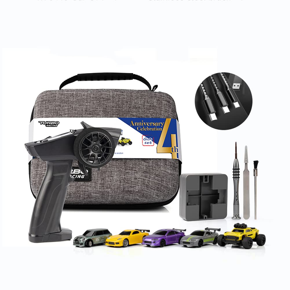 1:76 Turbo Racing Scale RC Sport Car with 5 Mini Model Cars - Full Proportional Remote Control RTR Kit (Limited Anniversary Edition) - Perfect for Indoor Racing, Collecting, and Tabletop Fun