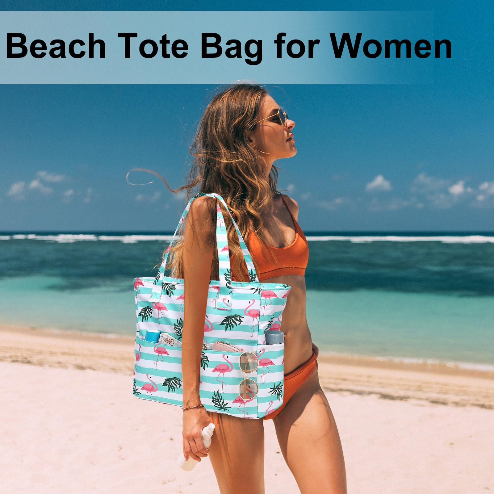 Waterproof & Sandproof Beach Tote Bag for Women - Large Zippered Pool Bag with Wet Pocket - Perfect for Gym, Grocery Shopping, Travel & Beach Outings