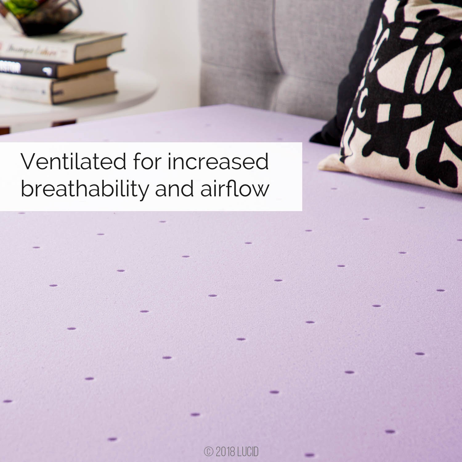 LUCID 4 Inch Lavender Infused Memory Foam Mattress Topper - Ventilated Cooling Design - King Size Bed Topper for Pressure Relief & Better Sleep - Perfect for Hot Sleepers & Back Pain Sufferers
