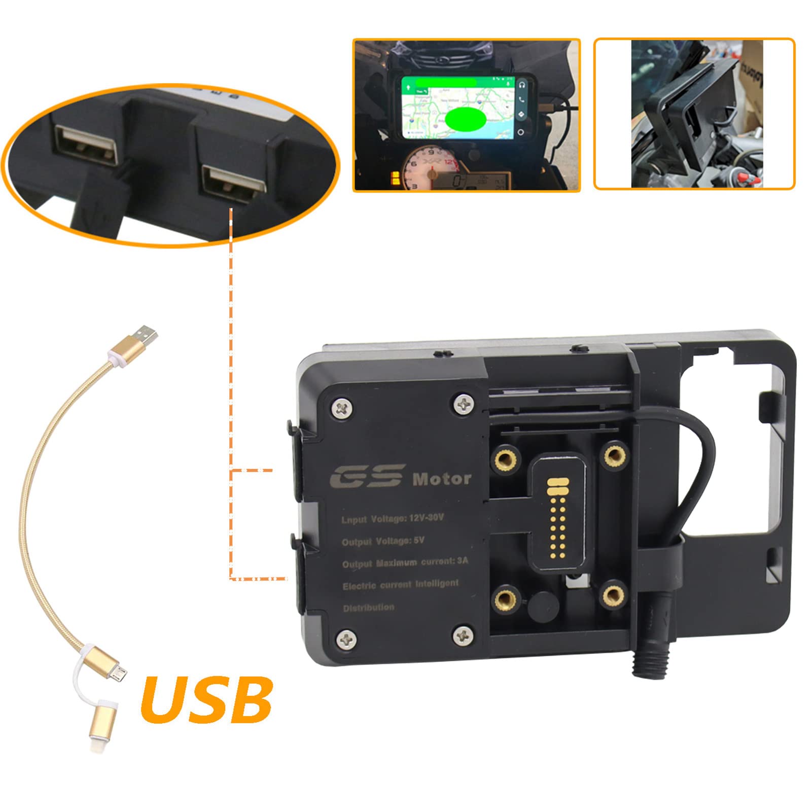 Shkalacar Universal Car Phone Mount with USB Charger - Compatible with BMW R1200GS LC, S1000XR, R1200RS - Hands-Free GPS Navigation for Motorcycles, Perfect for Road Trips & Adventure Riding