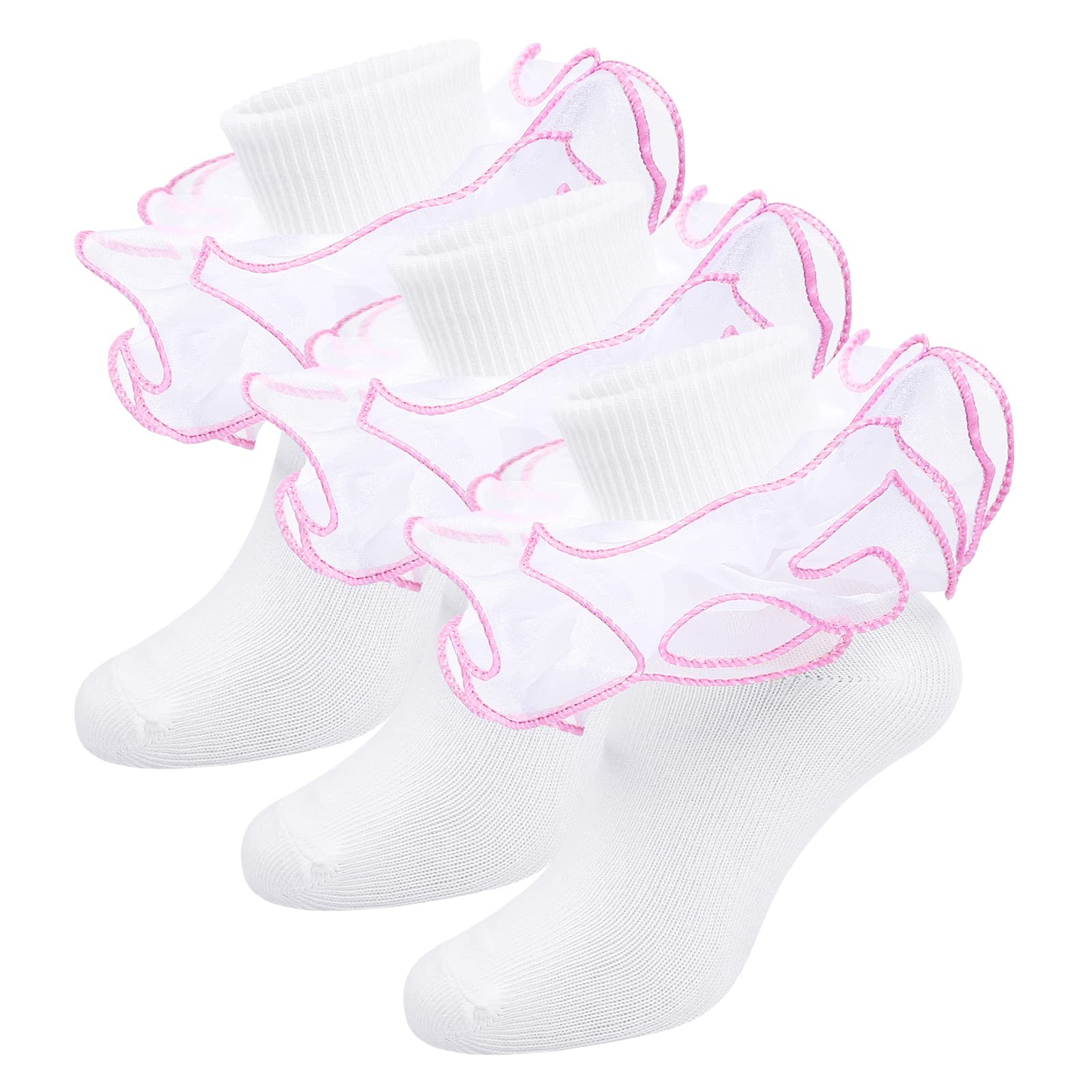 Witwot Girls Ruffle Socks - Toddler Double Lace Frilly Pageant Dress Socks with Turn Cuff - Perfect for Special Occasions, Photoshoots, and Dance Performances