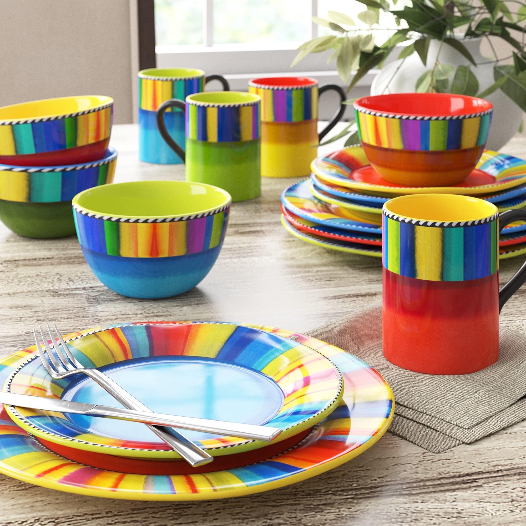 Certified International Sierra 16-Piece Dinnerware Set - Service for 4 - Vibrant Multicolor Plates, Bowls & Mugs - Perfect for Family Dinners, Entertaining Guests & Everyday Use