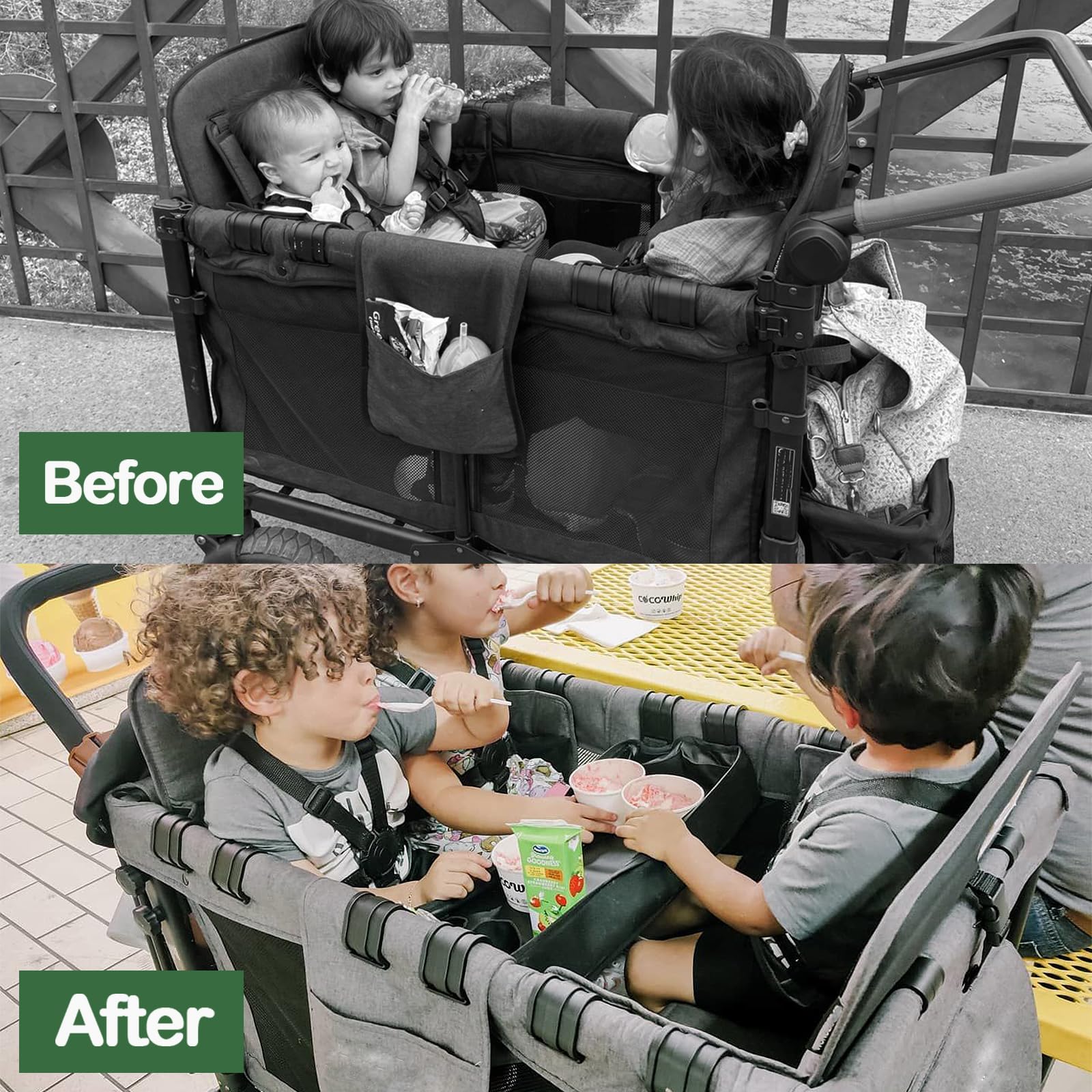 Double-Sided Stroller Snacks Tray for Wonderfold Wagon W2 Series - Waterproof Kids Snack Tray with Faux Leather Sides, 2 Cup Holders - Perfect for On-the-Go Snacking, Travel, and Outdoor Activities