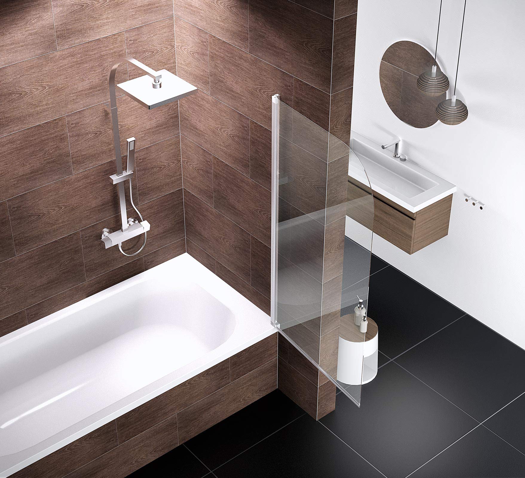 No-Drill Schulte Shower Screen - 80 x 140cm 5mm Clear Safety Glass - Self-Adhesive Bathroom Partition for Bathtub - Perfect for Easy Installation & Space-Saving Bathroom Renovations