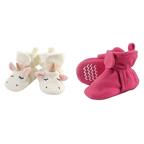 Hudson Baby Fleece Booties 2-Pack - Unicorn Pink 0-6M | Cozy Winter Gift