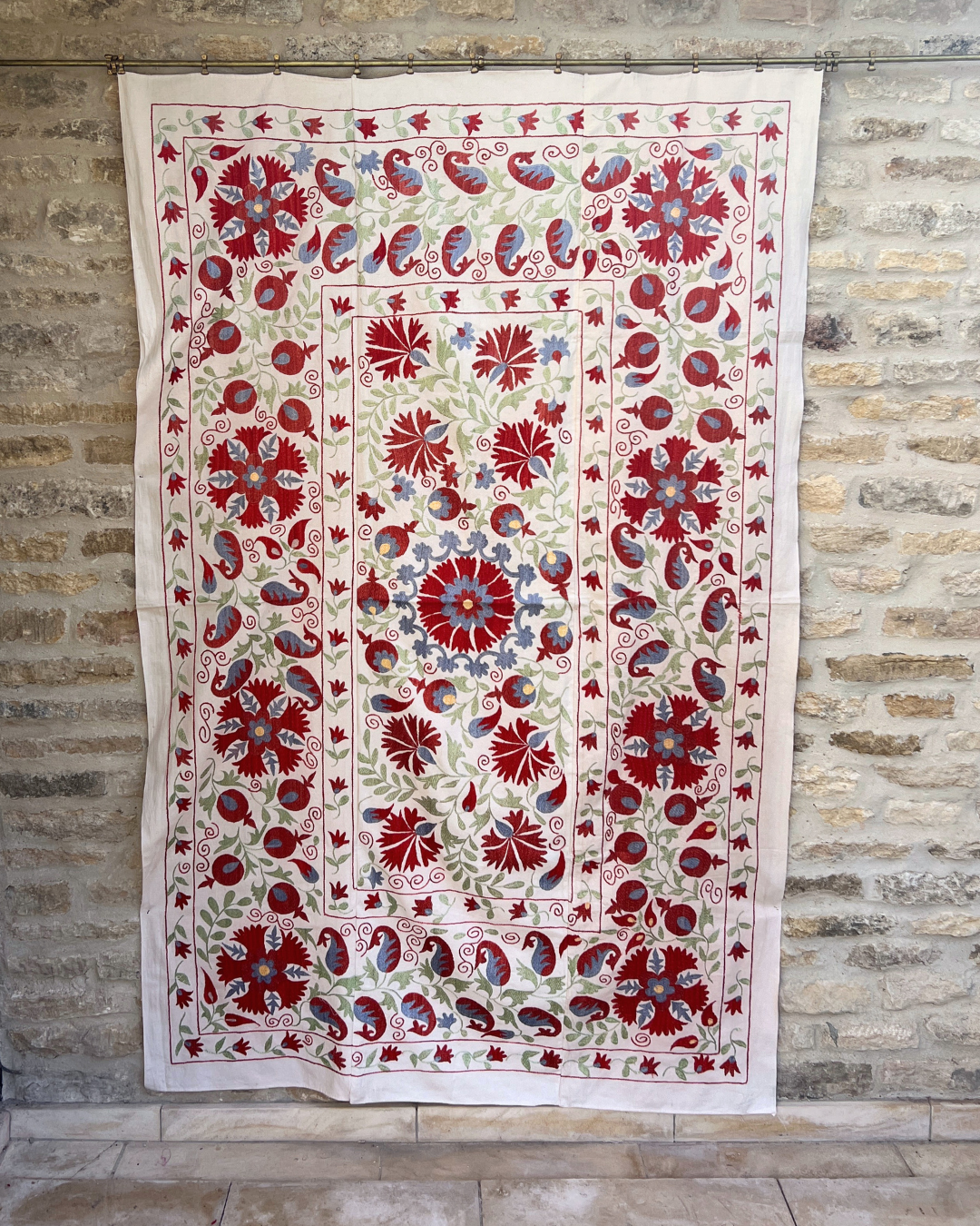 Suzani No 222 Handmade Embroidered Cotton Pillow Cover - Bohemian Home Decor for Living Room, Bedroom & Sofa