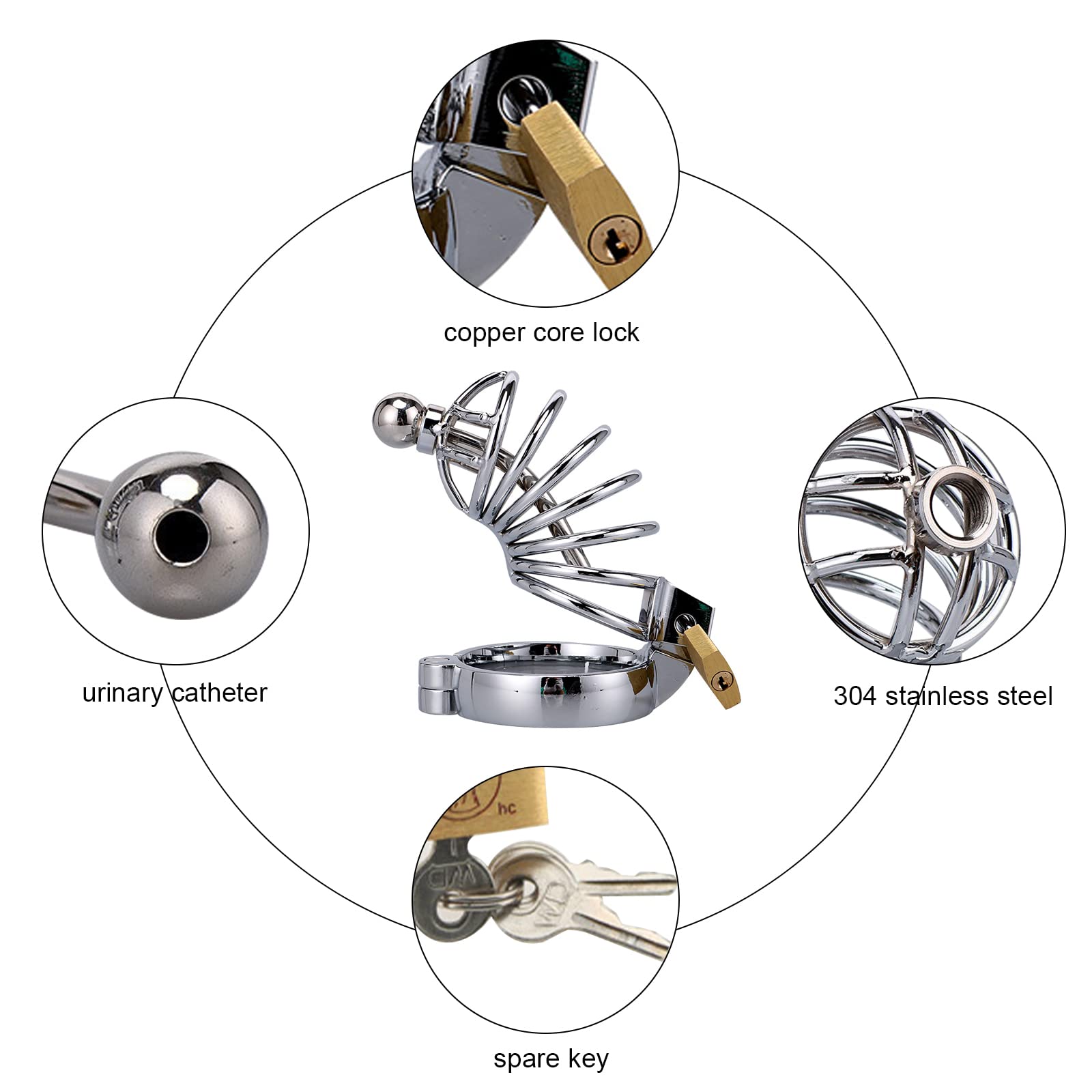 Premium Stainless Steel Cock Cage - Adjustable 3 Ring Sizes with Dilator, Lock & Key | Extreme BDSM Penis Bondage Device for Men | Perfect for Chastity Play, SM Bondage & Couples Fantasy Scenes