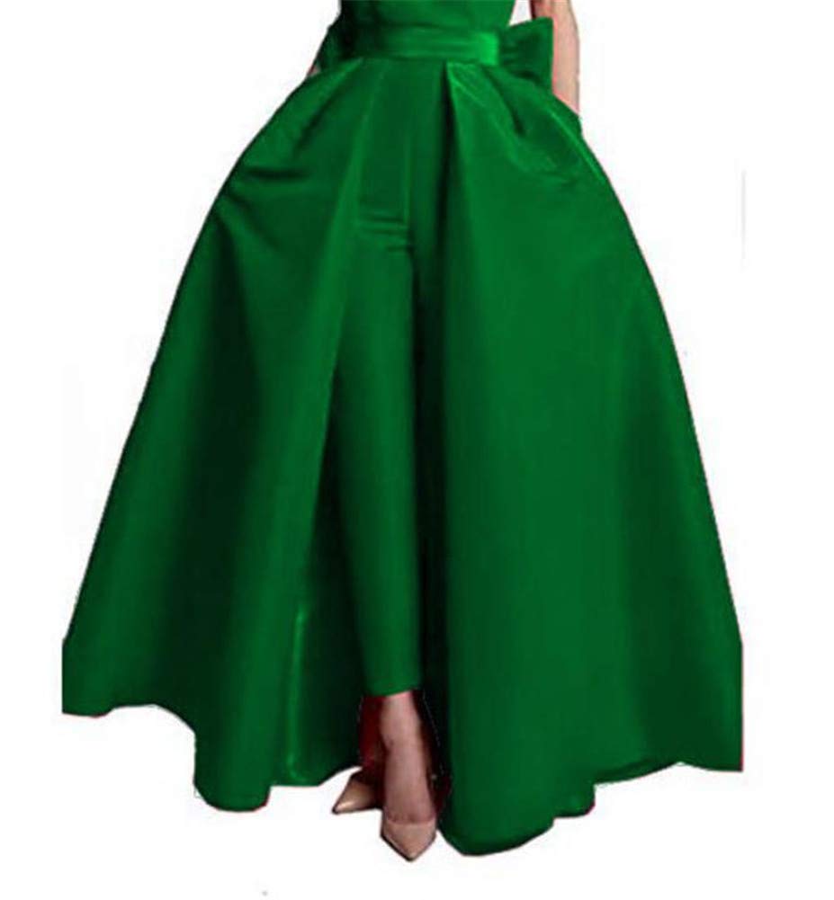 Elegant Women's Satin Detachable Train Skirt - Floor Length Prom Party Overskirt with Bowknot (Green) | Perfect for Weddings, Dances & Formal Occasions