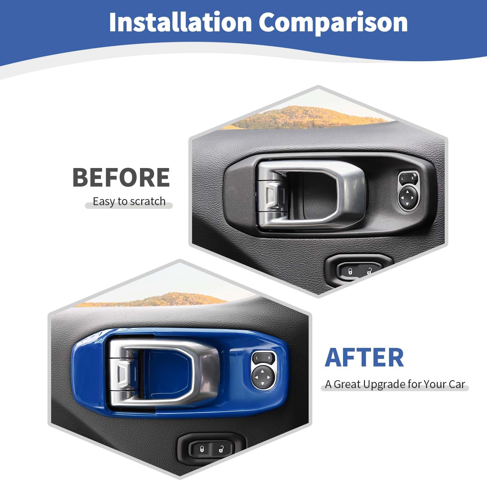 Jeep Wrangler JL & JLU (2018+) & Gladiator JT (2020+) Blue Inner Door Handle Bowl Cover Trim - Interior Accessories Set of 4 - Upgrade Your Jeep's Style & Protection - Perfect for Off-Roading & Daily Driving
