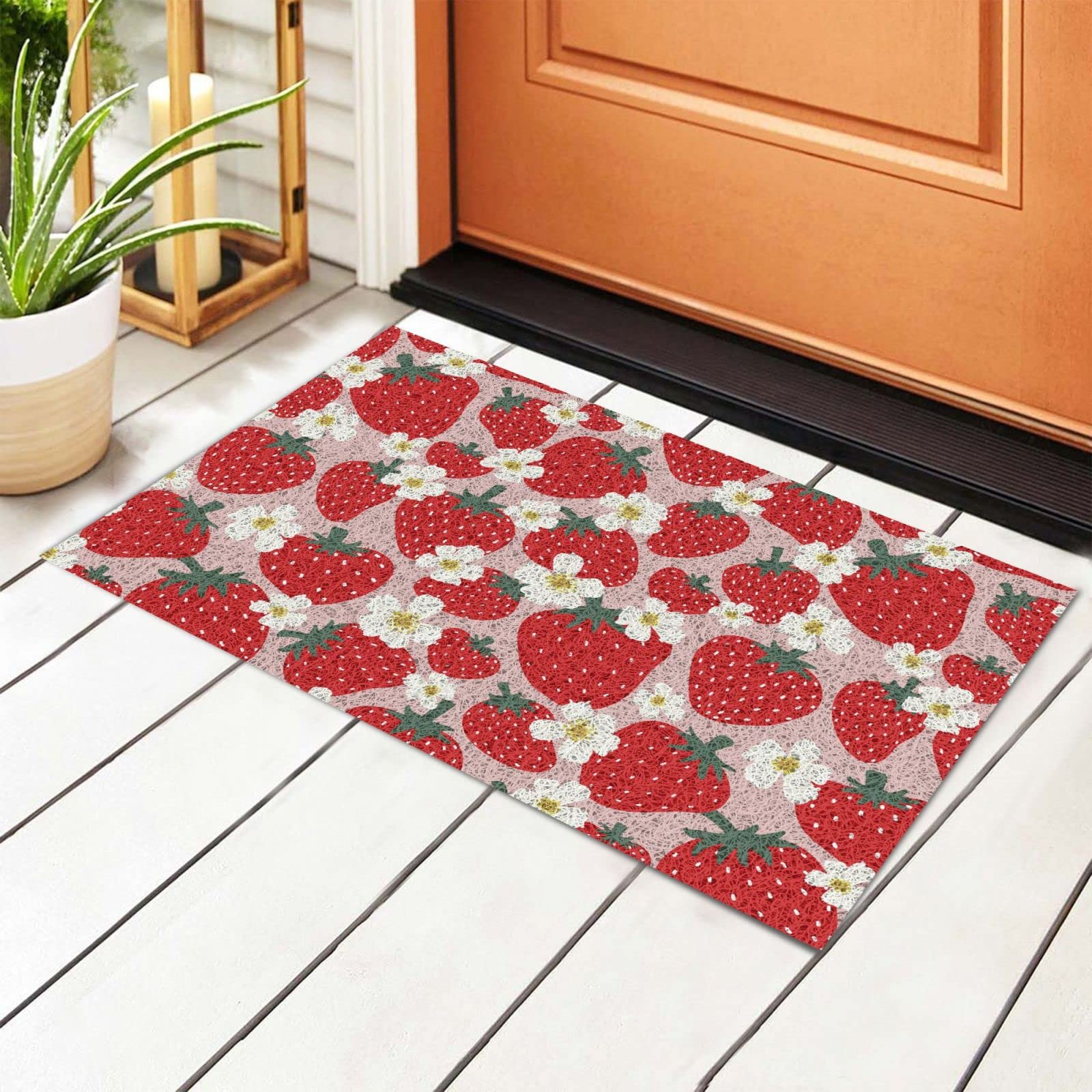 Non-Slip Strawberry Welcome Mat - Absorbent Indoor/Outdoor Rug for Home Decor