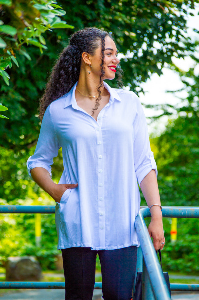 Celine Women's White Linen Bamboo Blouse - Elegant Casual & Office Wear for Summer