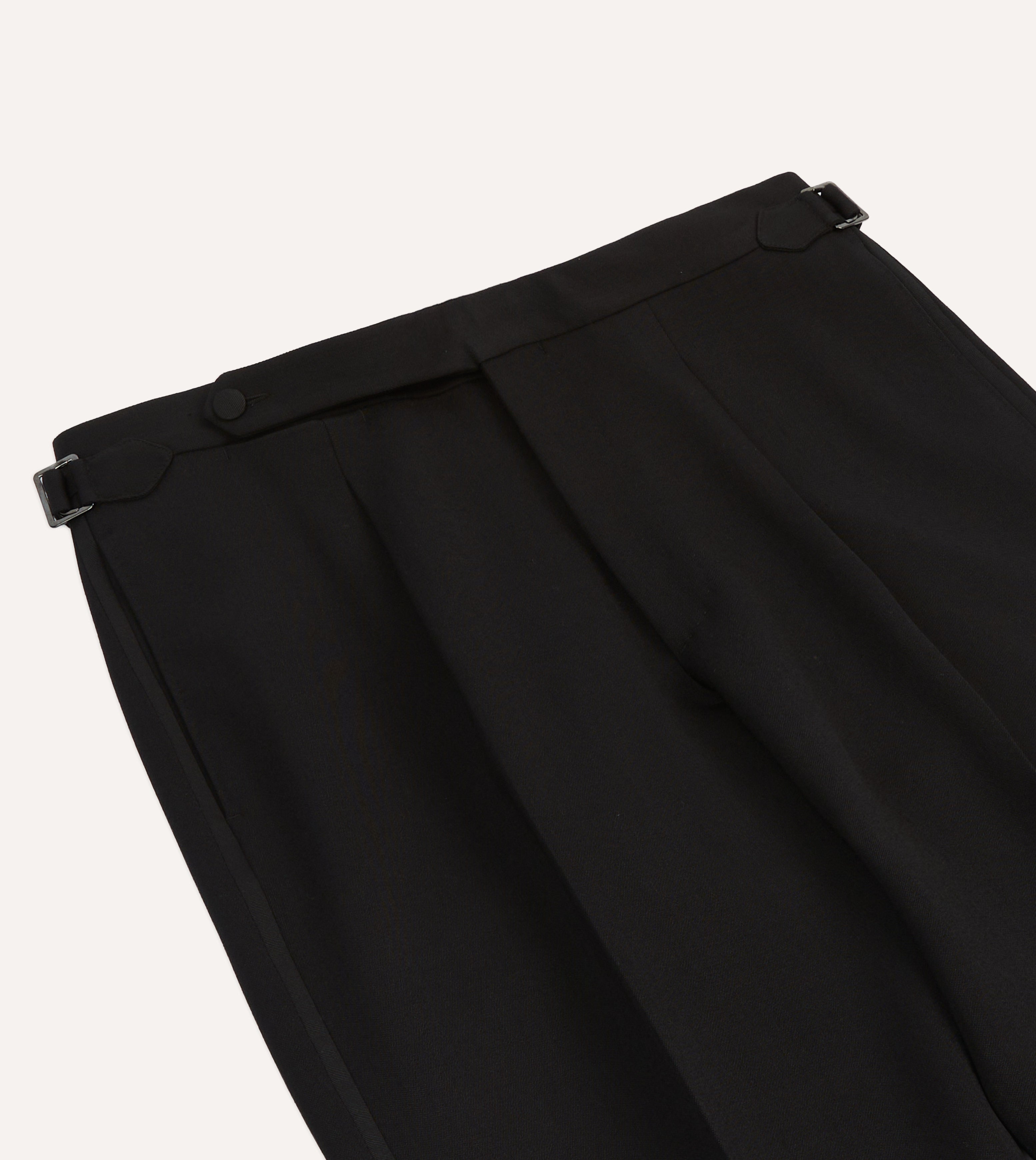 Premium Black Barathea Wool Single Pleat Formal Trousers for Men - Elegant Evening Wear for Weddings, Galas & Business Events