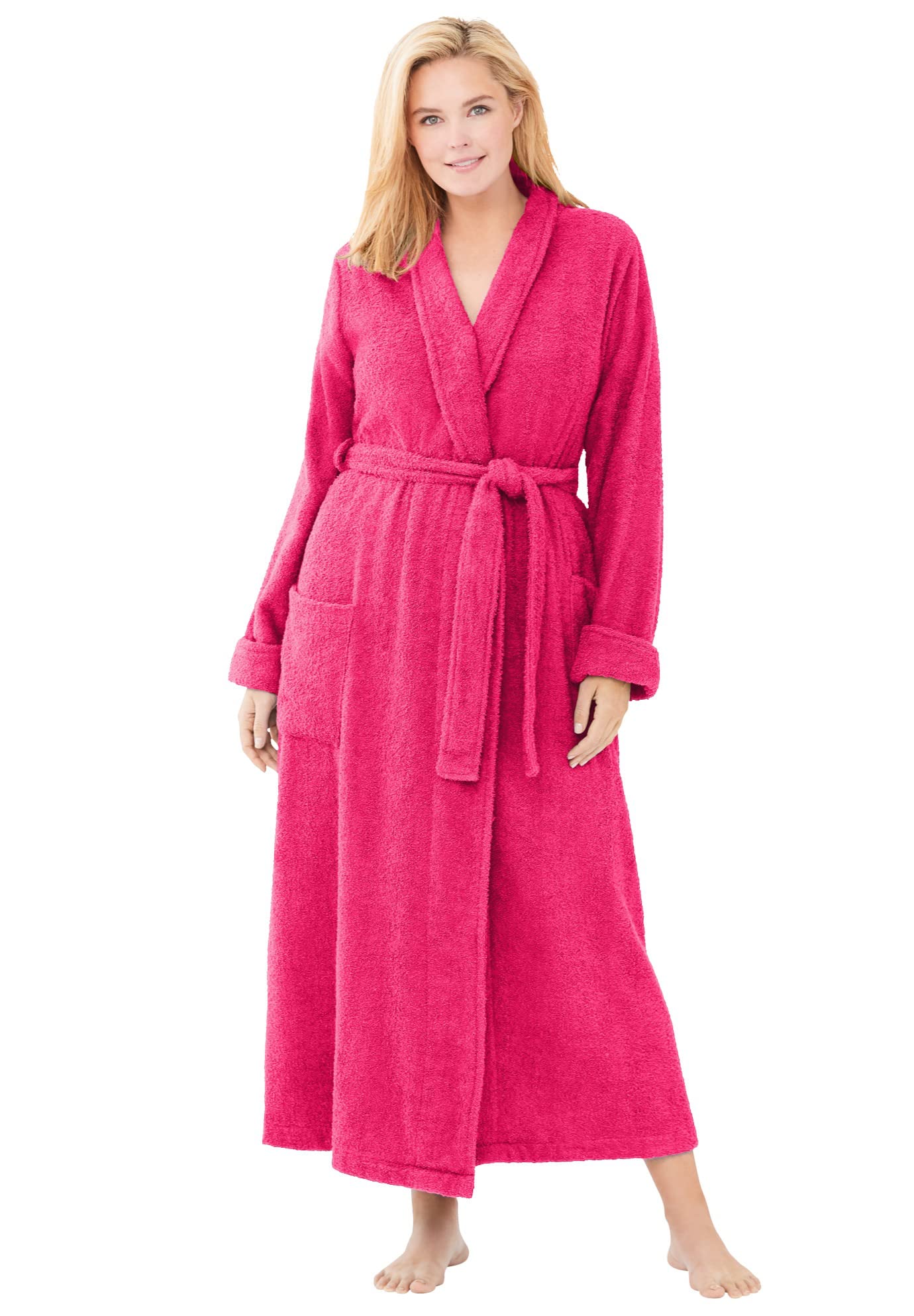 Dreams & Co. Women's Plus Size Long Terry Robe - Soft Bathrobe for Spa, Lounge & Home Comfort - Cozy Cotton Robe for Relaxation & Self Care