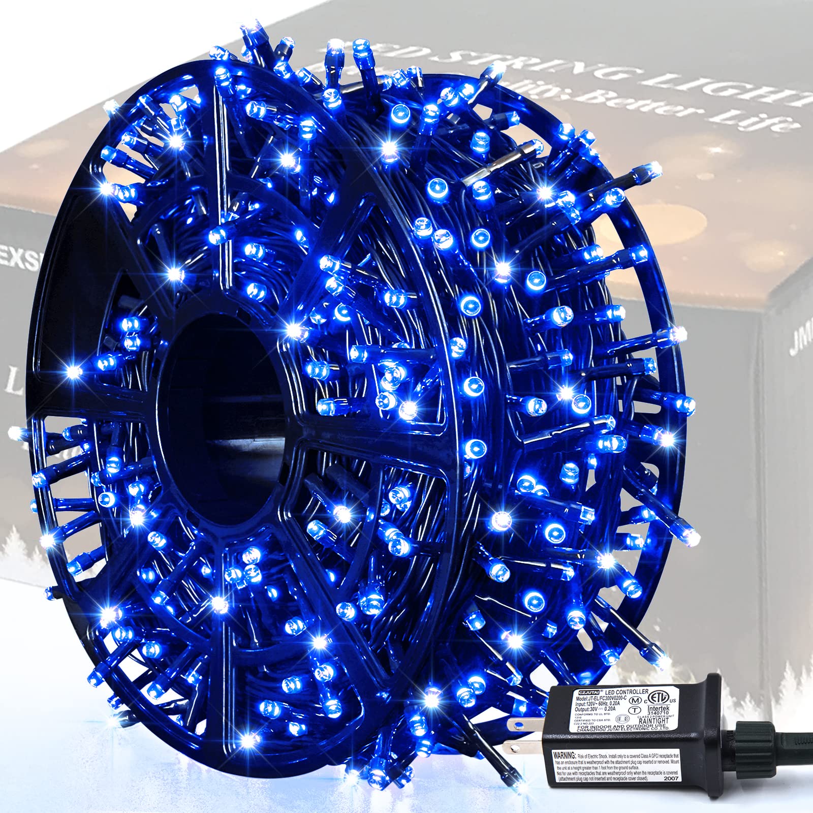 JMEXSUSS 500 LED Blue Christmas Lights Outdoor - 173ft Waterproof Fairy String Lights with 8 Lighting Modes, Green Wire Plug-in for Indoor/Outdoor Holiday Decor - Perfect for Christmas Trees, Patio, Yard, and Home Decoration