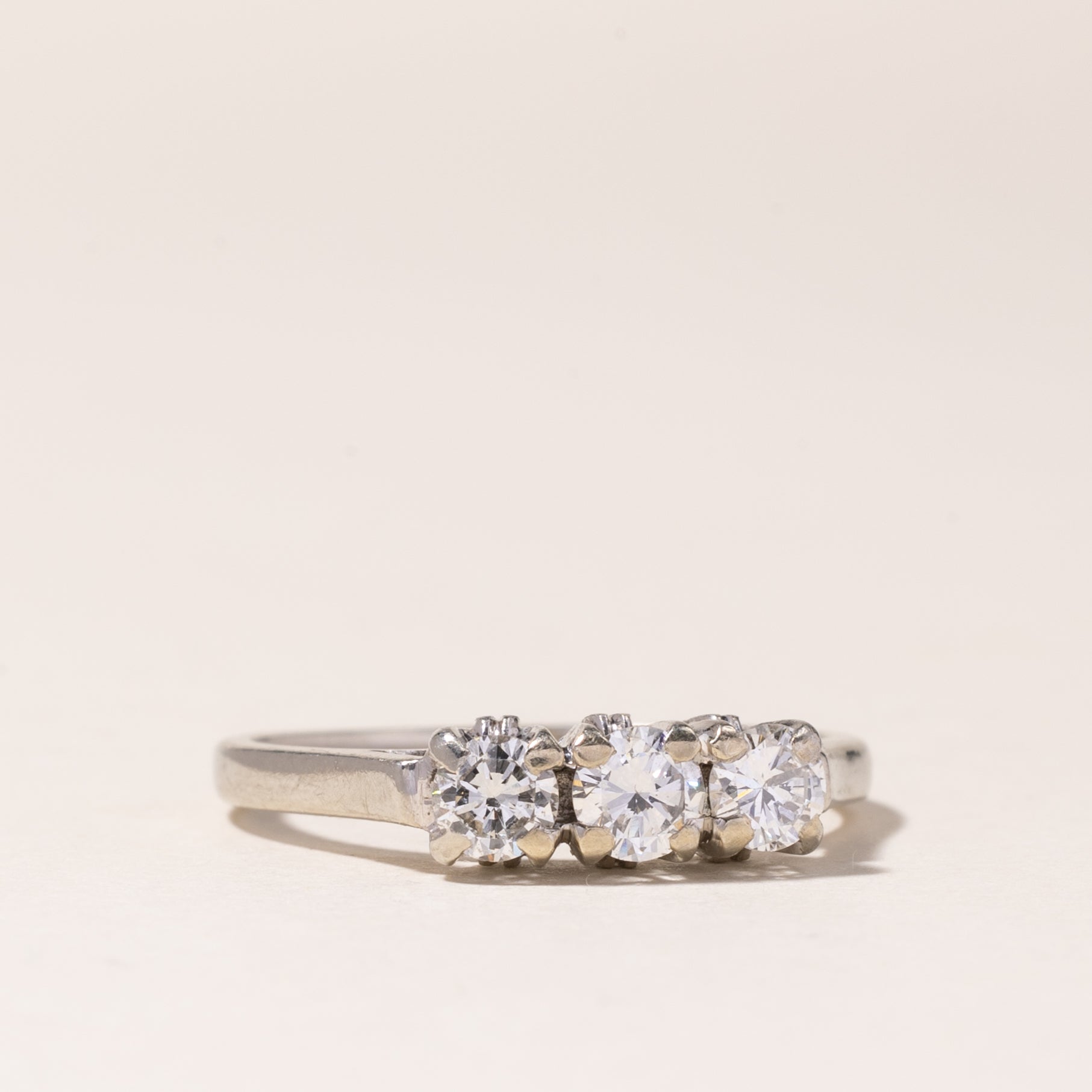 18K White Gold Three Stone Diamond Ring - 0.57ctw Total Weight - Size 7.5 - Perfect for Engagement, Anniversary & Wedding Jewelry Gifts