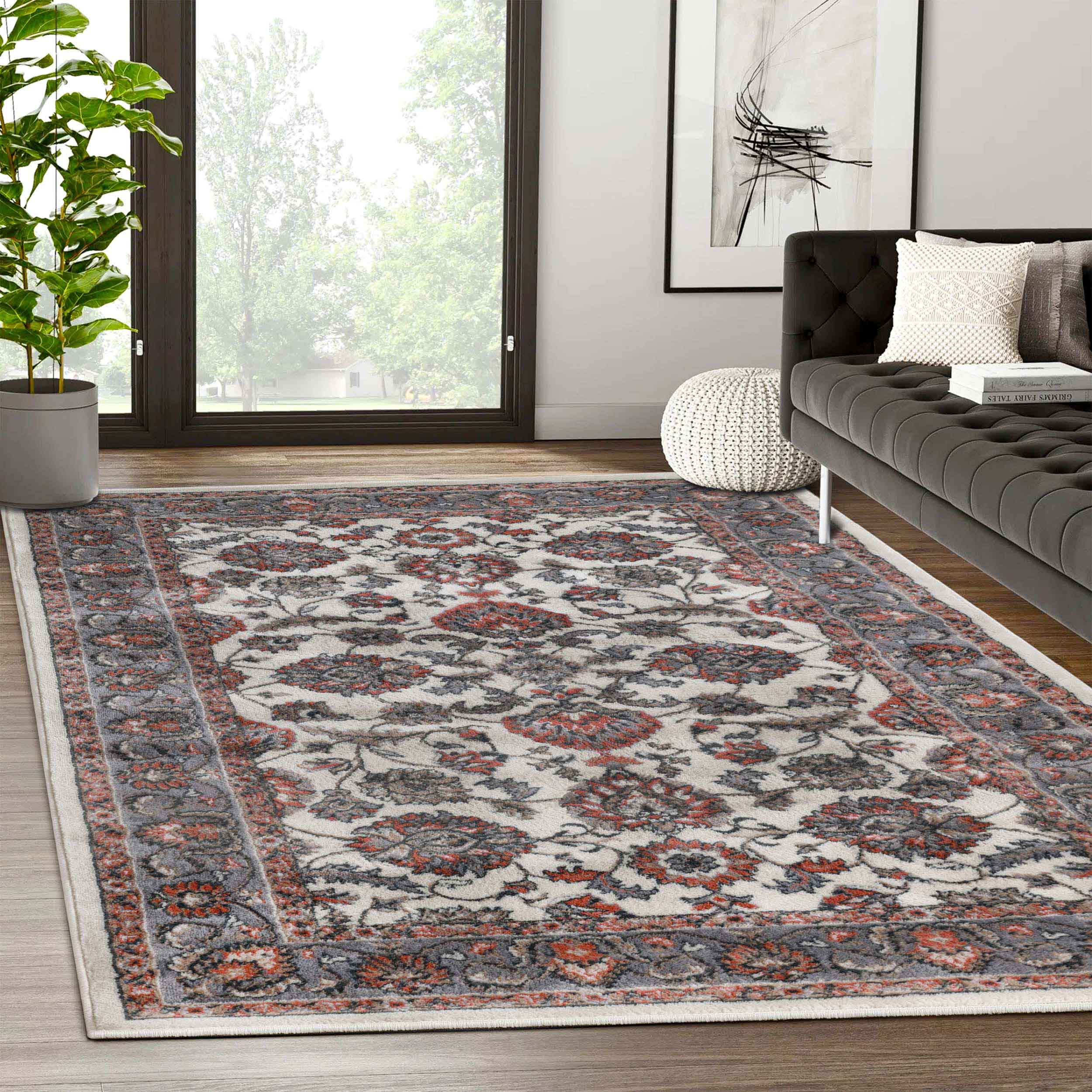 Lille Elegant Floral Indoor Area Rug - Non-Slip Soft Living Room Carpet Runner for Bedroom, Hallway & Entryway Decor