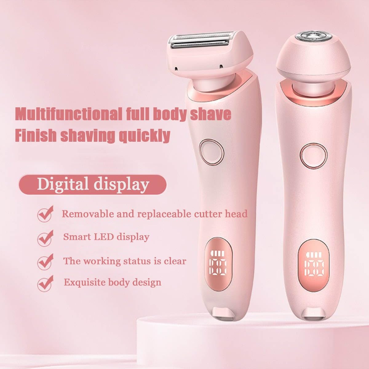 Beautibloom SilkShave™ 2-in-1 Electric Razor for Women - Bikini Trimmer & Body Shaver, Wet/Dry Use, Pink - Smooth Shaving for Legs, Underarms & Pubic Hair at Home or Travel