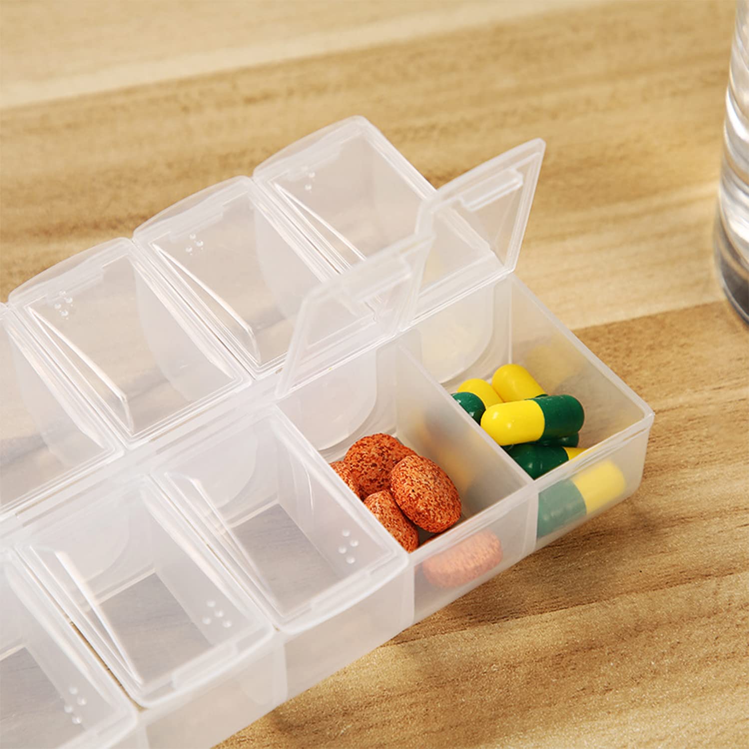 2 Pack Clear 7-Day AM/PM Pill Organizer - Weekly Medication Box for Pills, Vitamins & Supplements - Small Daily Pill Case for Travel, Home & Office Use