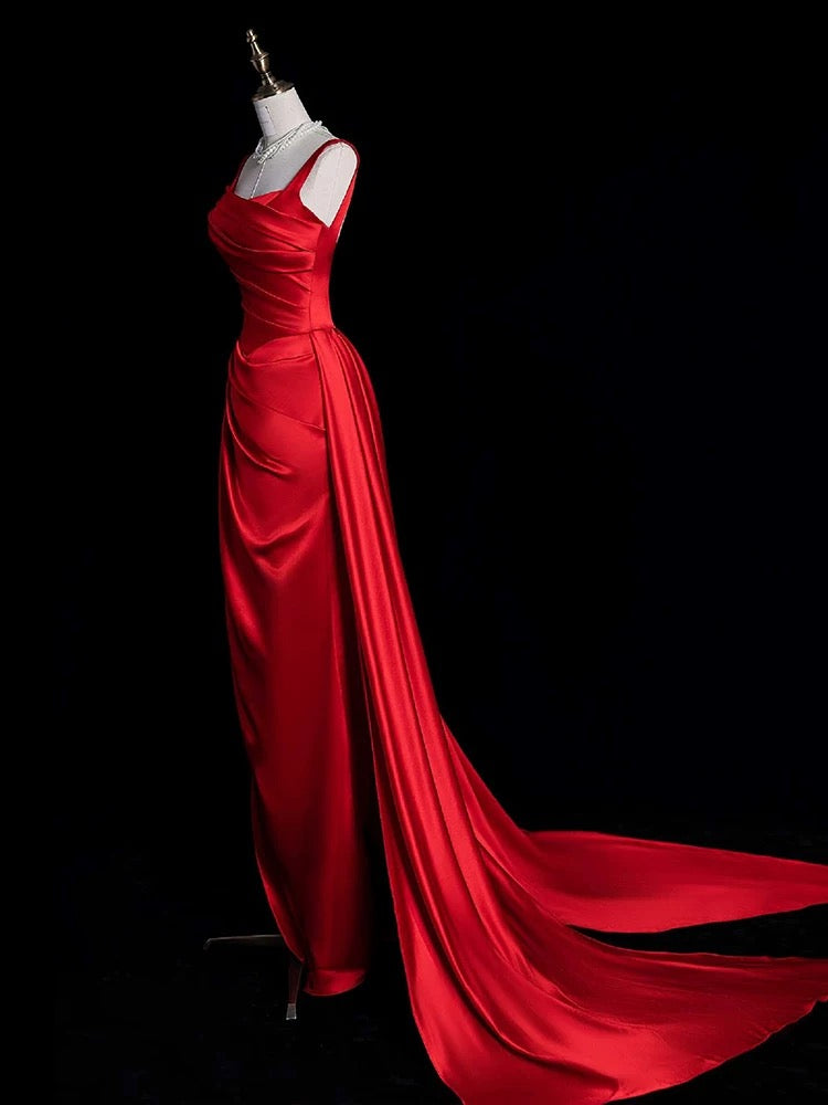 Elegant Red Long Prom Dress with Train - Formal Evening Gown J5534 for Homecoming, Wedding, and Special Occasions