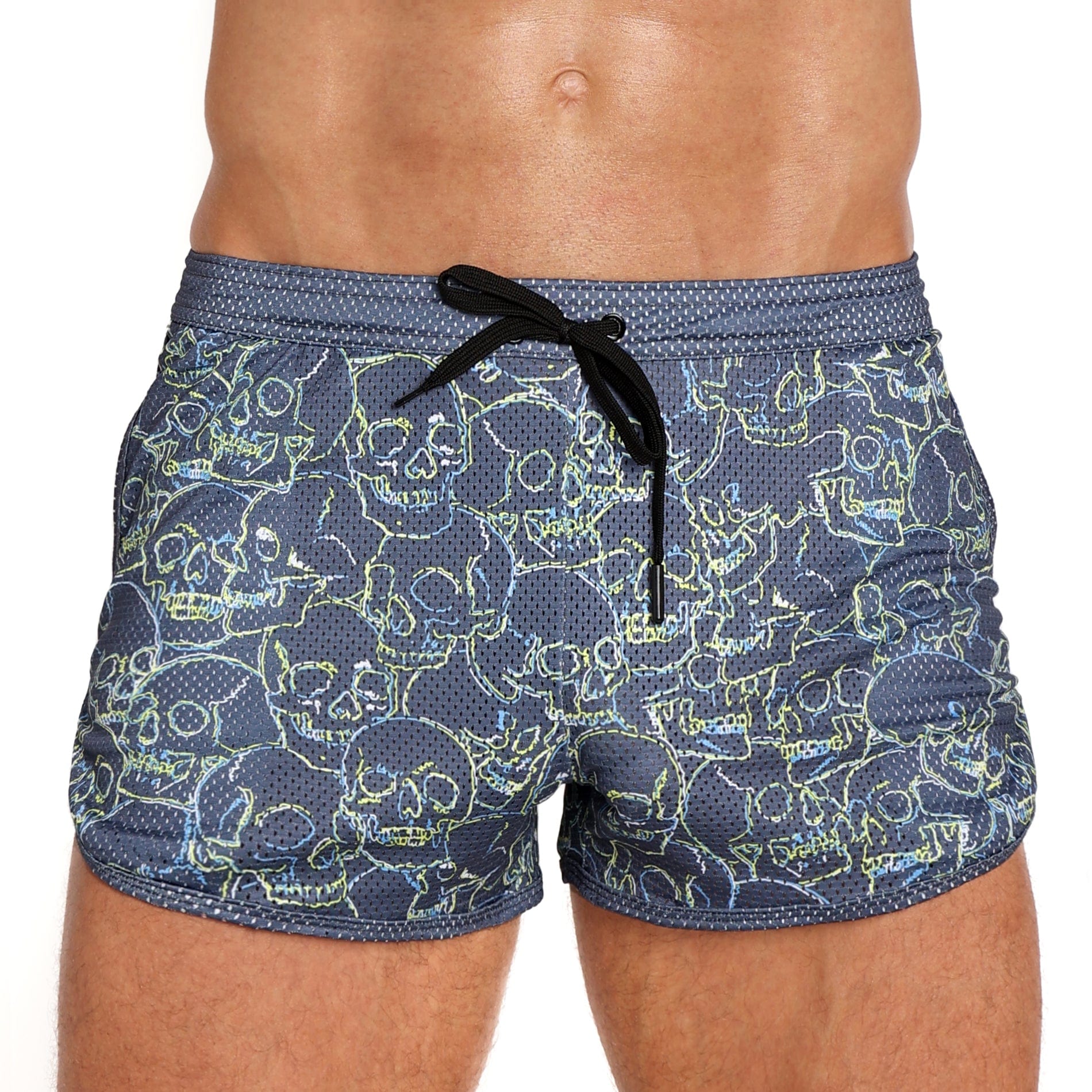 Trendy Outline Tossed Skulls Mesh Shorts for Women - Comfortable & Stylish Summer Casual Wear - Perfect for Beach, Gym, and Street Fashion