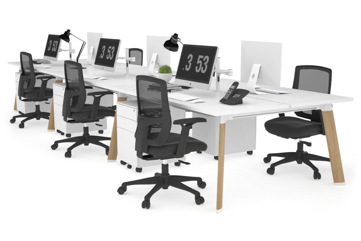 6-Person Wooden Workstation with Imprint Frame - 1600L x 700W Dimensions - Ideal for Office, Conference Room & Collaborative Workspaces