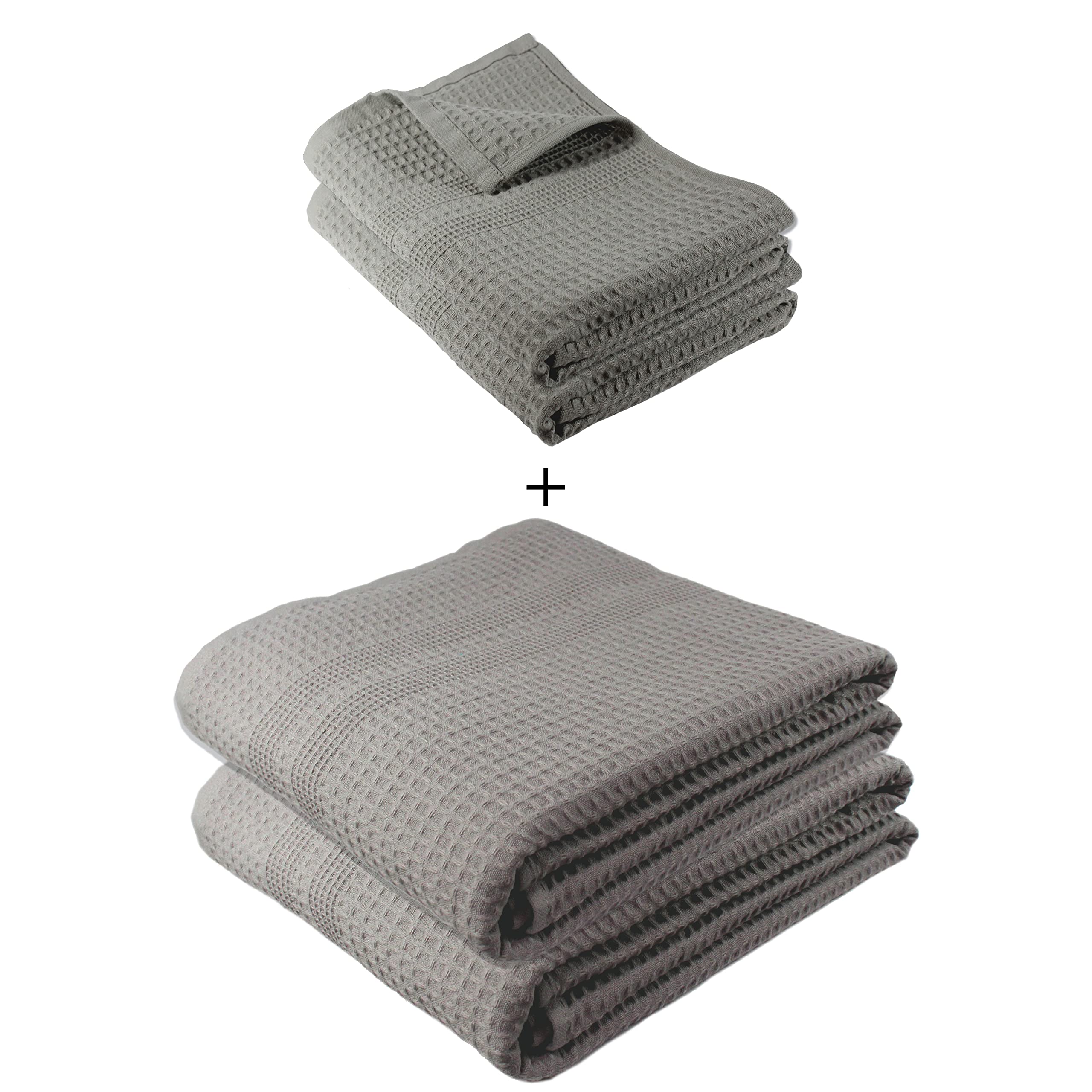Premium GILDEN TREE 2-Piece Hand Towel Set & 2-Piece Bath Sheet Set in Pewter Gray - Soft Absorbent Cotton Bathroom Towels for Guest Bath, Spa, Luxury Hotel Style Home Decor
