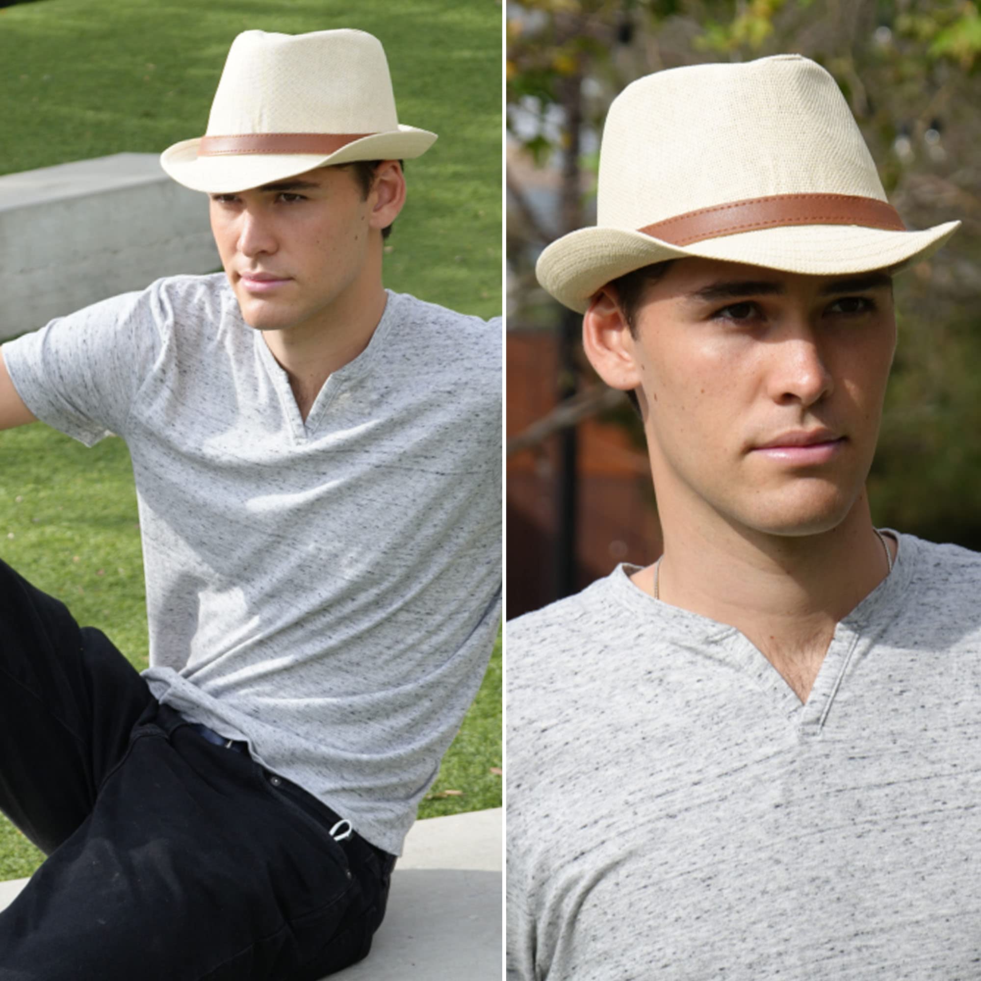 Stylish Straw Fedora Hat for Men & Women - Breathable Summer Sun Hat with Wide Brim - Perfect for Beach, Outdoor Activities, and Fashion Accessories