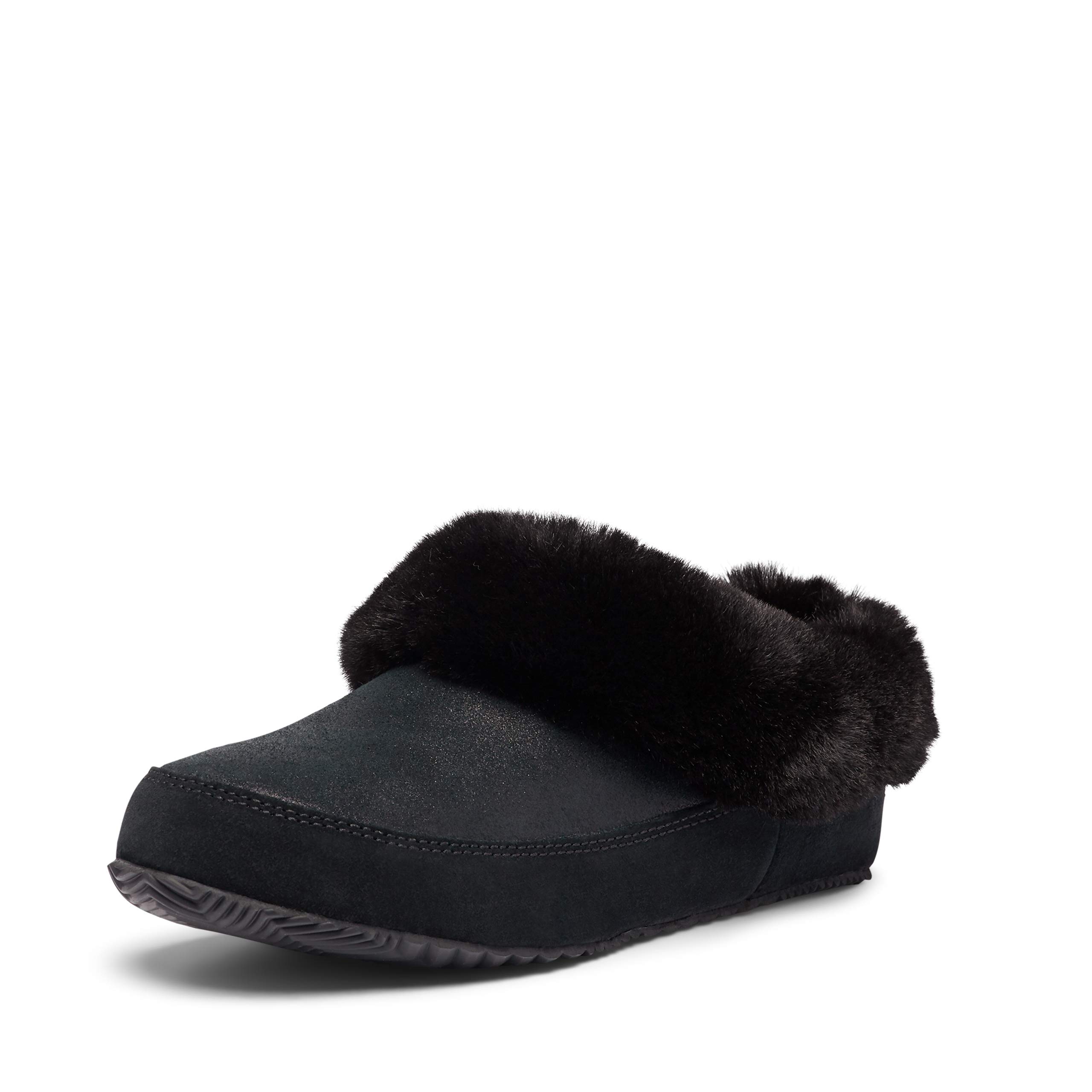 Sorel Go Coffee Run Slippers for Women - Faux Fur Collar & Suede Upper - Non-Slip Rubber Sole - Black Size 11 B (Medium) - Cozy House Shoes for Winter, Indoor/Outdoor Wear, Perfect for Coffee Runs & Lounging at Home