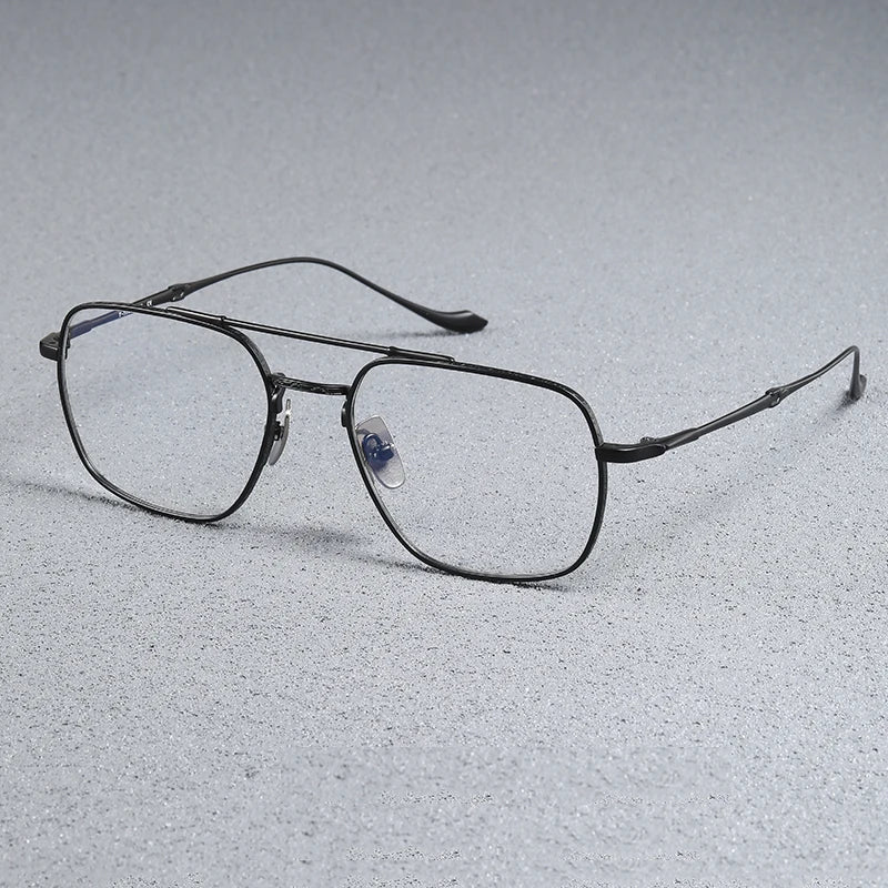 Stylish Unisex Black Titanium Eyeglasses - Full Rim Big Square Double Bridge Design B3123 | Perfect for Work, Reading & Fashion Accessories