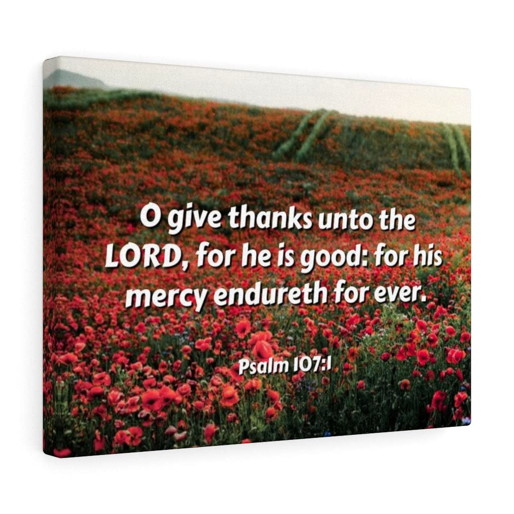 Christian Wall Art - Psalm 107:1 Bible Verse Print 'Give Thanks to the Lord' - Ready to Hang Scripture Home Decor for Living Room, Bedroom & Office - Inspirational Gift for Weddings, Baptisms & Housewarmings
