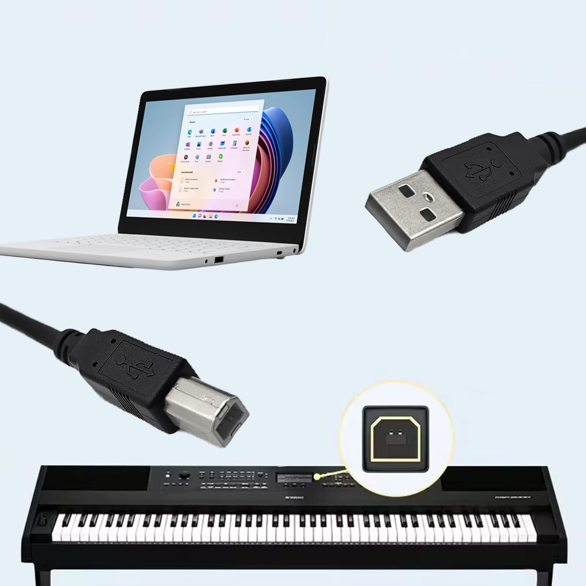 Delca USB 2.0 Printer Cable 5.3 Feet (1.6 Meters) - High Speed A to B Cord for Canon, Brother, Epson, Samsung, HP, Dell Printers - Durable Black Computer Cable for Home & Office Use