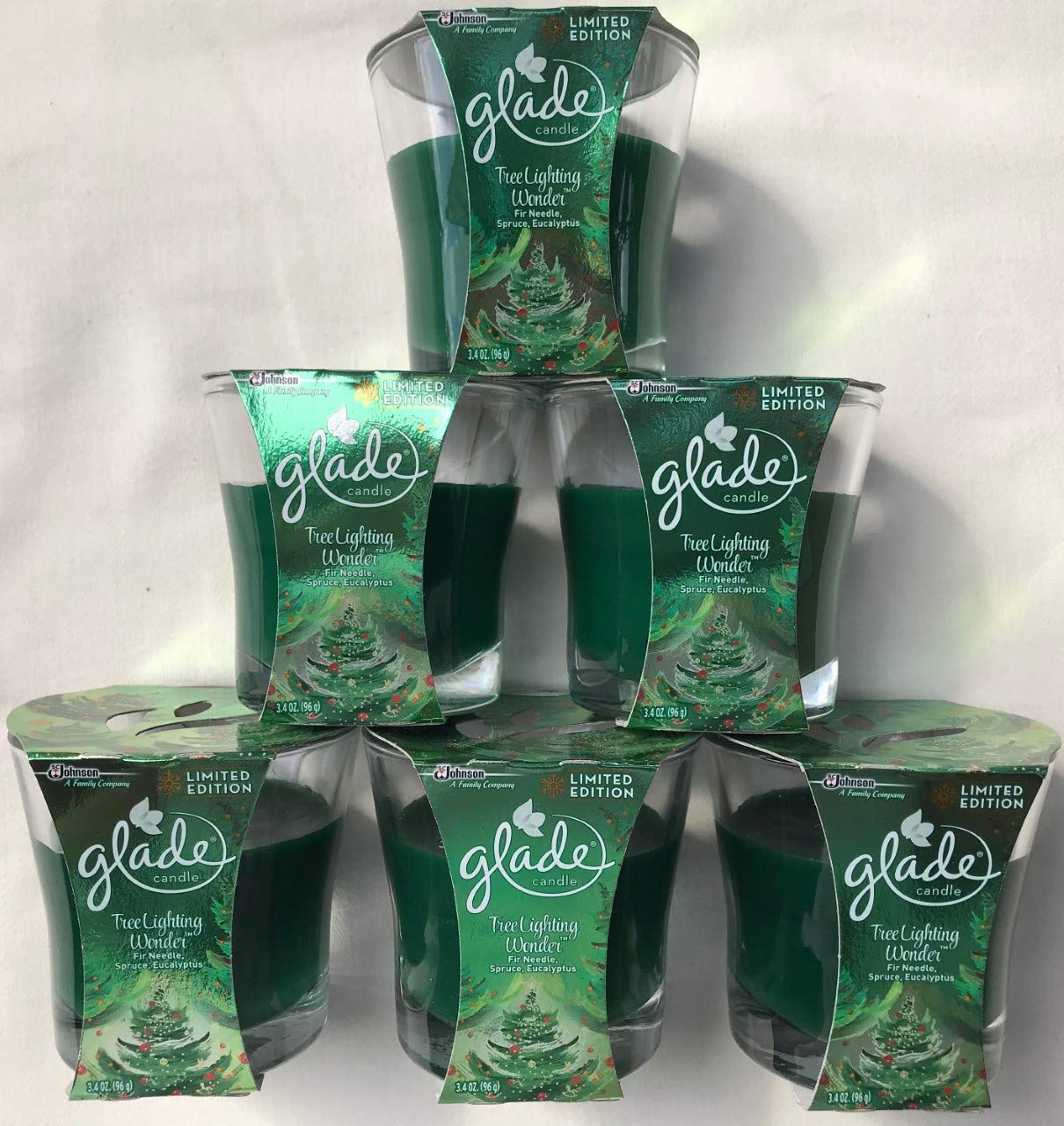 Glade Tree Lighting Wonder Fir Spruce Eucalyptus Scented Candle - 3.4 oz Oil Wax Jar Candle Set of 9 | Holiday Home Decor, Christmas Aromatherapy & Cozy Winter Ambiance