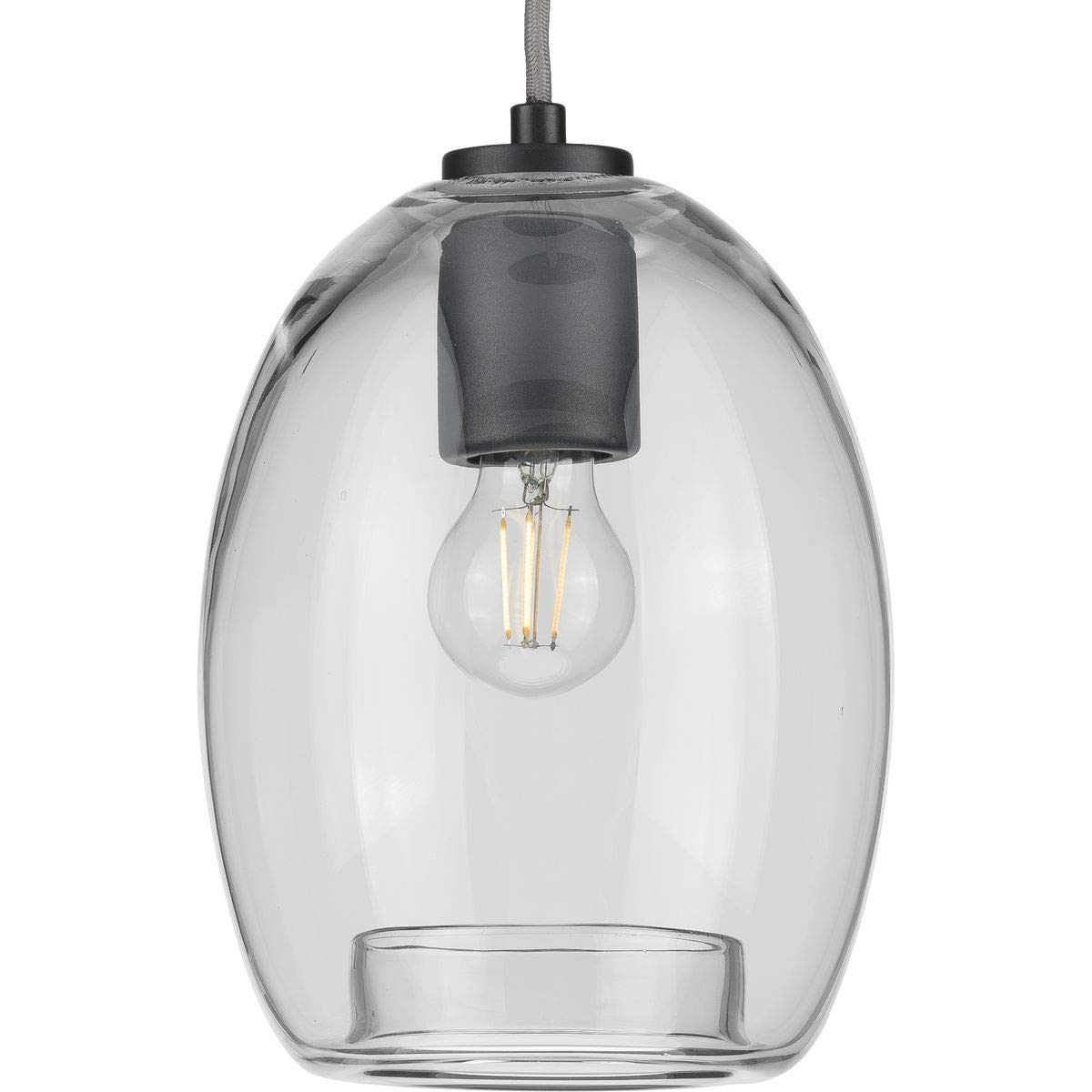 Caisson Collection 1-Light Clear Glass Global Pendant Light in Graphite - Modern Ceiling Lighting for Kitchen, Dining Room & Bedroom Decor