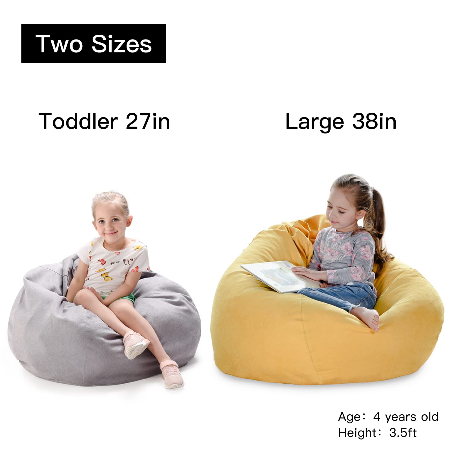 YuppieLife Extra Large 38'' Stuffed Animals Bean Bag Chair Cover - Grey (Just Cover, No Filling) | Kids Toy Storage & Organization | Perfect for Playrooms, Bedrooms & Daycare Centers