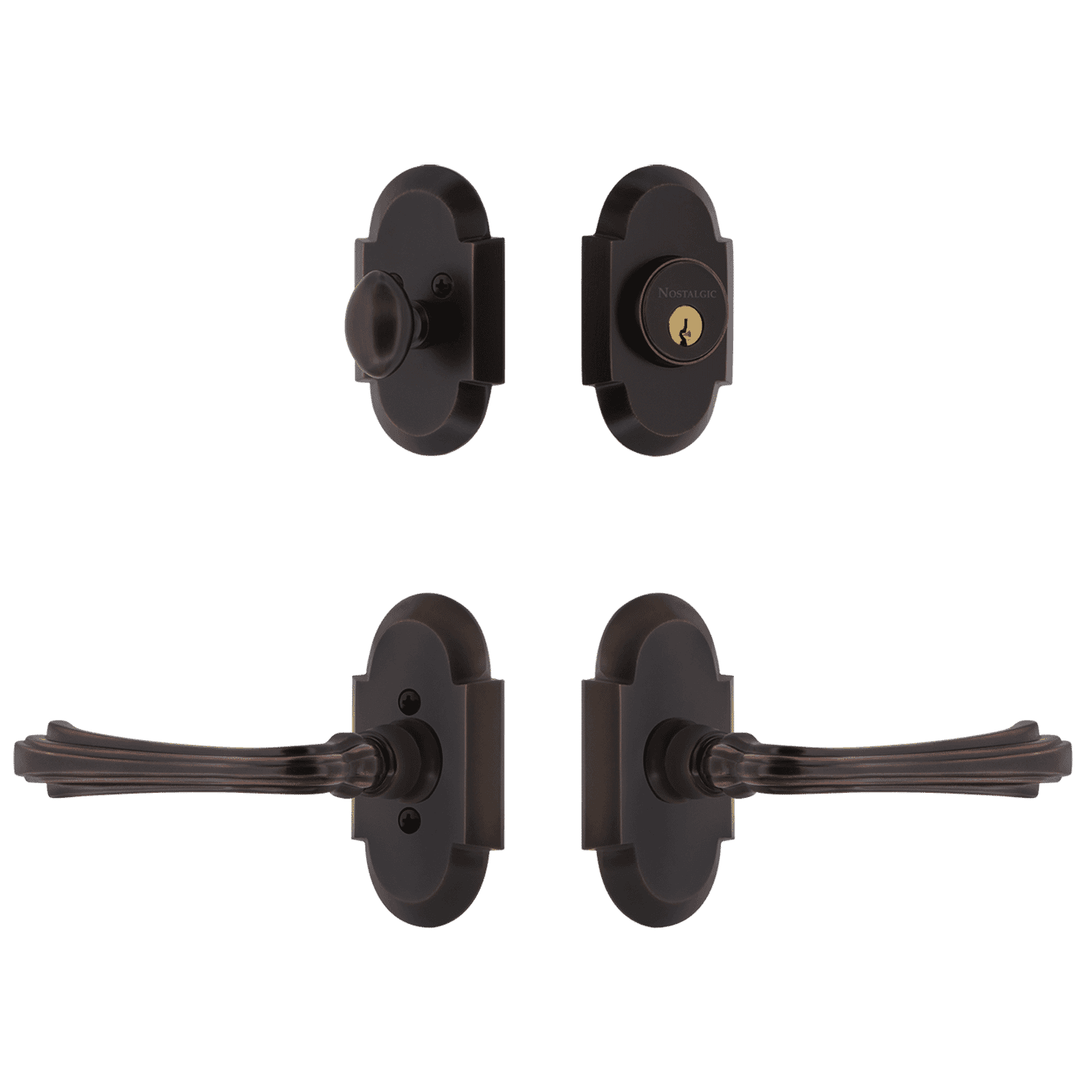 Timeless Bronze Cottage Entry Set with Fleur Lever - Elegant Door Hardware for Home & Garden, Perfect for Traditional and Vintage Style Houses