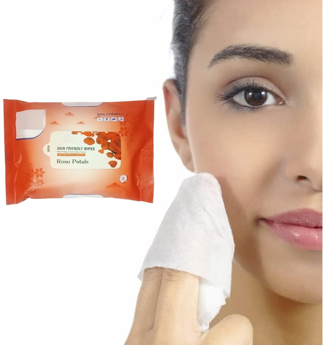 Refreshing Daily Use Cleansing Face Wipes with Green Tea, Rose Petals, Blueberry & Vitamin C - Pack of 4 | Makeup Remover Pads & Reusable Face Sponge (1pc) for Skincare, Travel & On-the-Go Beauty Routine