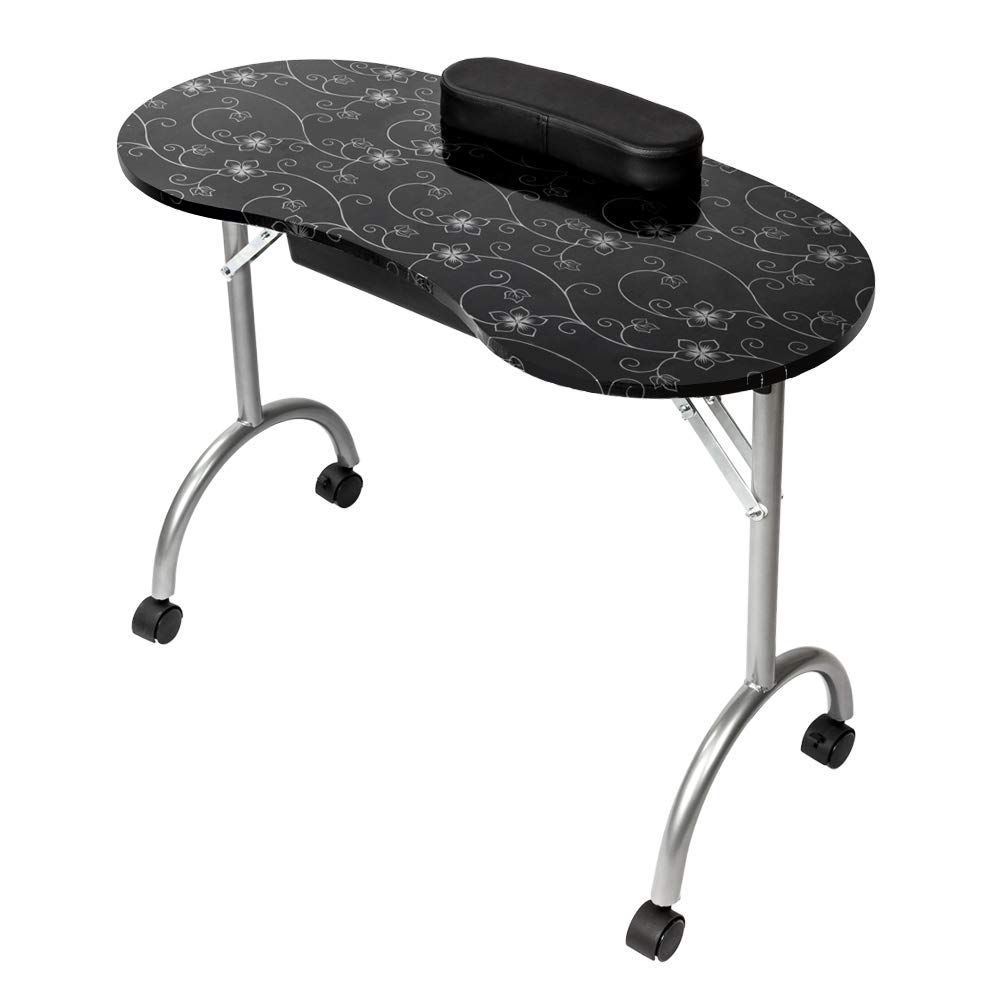 Portable Folding Manicure Table with Wrist Cushion & Drawer - Adjustable Nail Station Desk for Home Spa & Beauty Salon - Includes Carry Bag (Black) | Perfect for Professional Nail Technicians & DIY At-Home Manicures