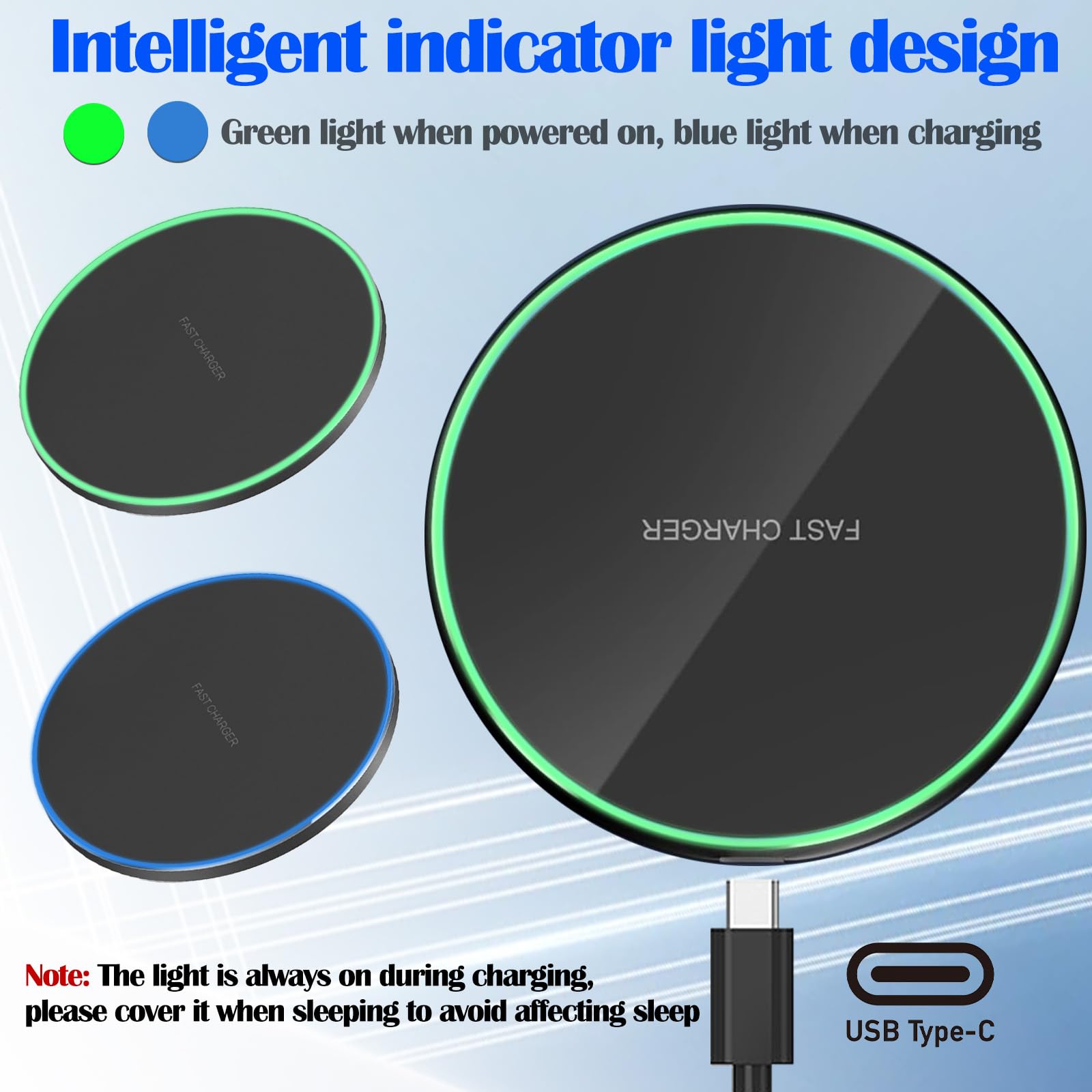 ZUOQIANG 15W Fast Wireless Charger Pad - Compatible with iPhone 14/13/12/11/Pro Max/XR/X/Plus & Samsung Galaxy S23/S22/S21 - Qi Certified Wireless Charging Station for Bedside, Office & Car (Black)