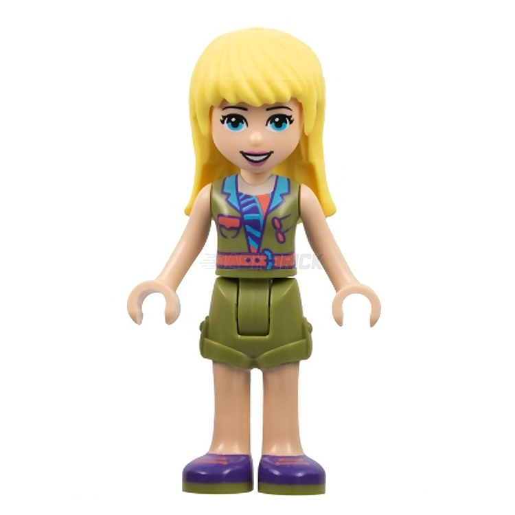 LEGO Friends Stephanie Minifigure with Olive Green Shorts & Top, Dark Purple Shoes – Perfect for Collectors & LEGO Friends Playsets