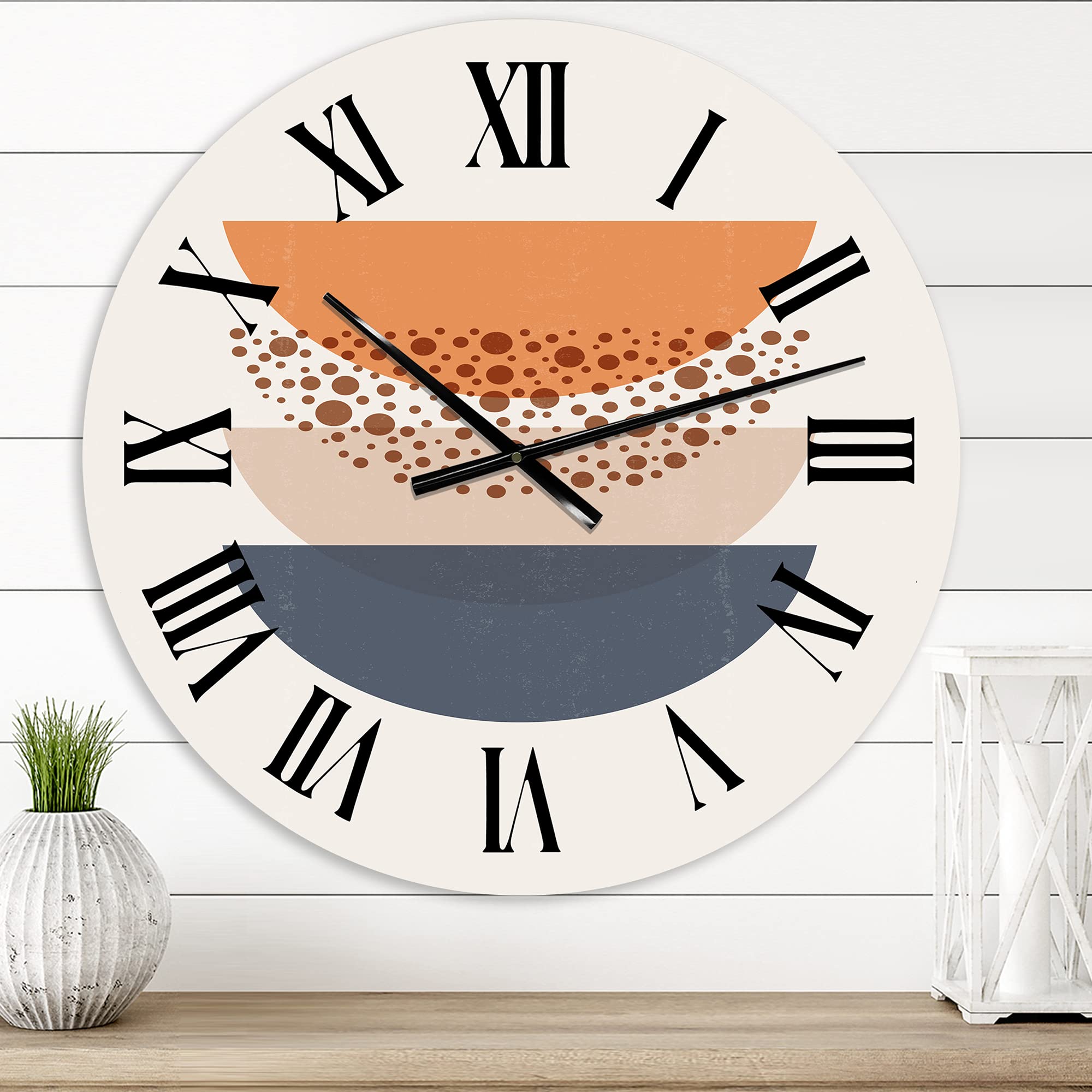 Abstract Sun & Moon Geometric Wall Clock in Blue & Orange - Modern Large Fractal Design for Bedroom, Living Room & Office Decor | Silent Non-Ticking Home & Office Wall Art