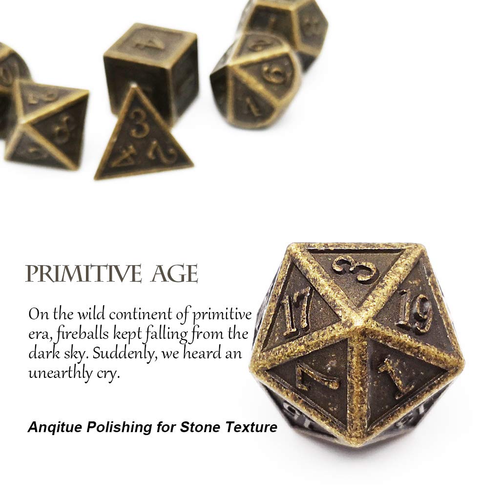 Haxtec 7PCS DND Metal Dice Set - D20, D12, D10, D8, D6, D4 for Dungeons and Dragons RPG Tabletop Games - Antique Bronze Dice for D&D Players, Collectors & Gift Giving