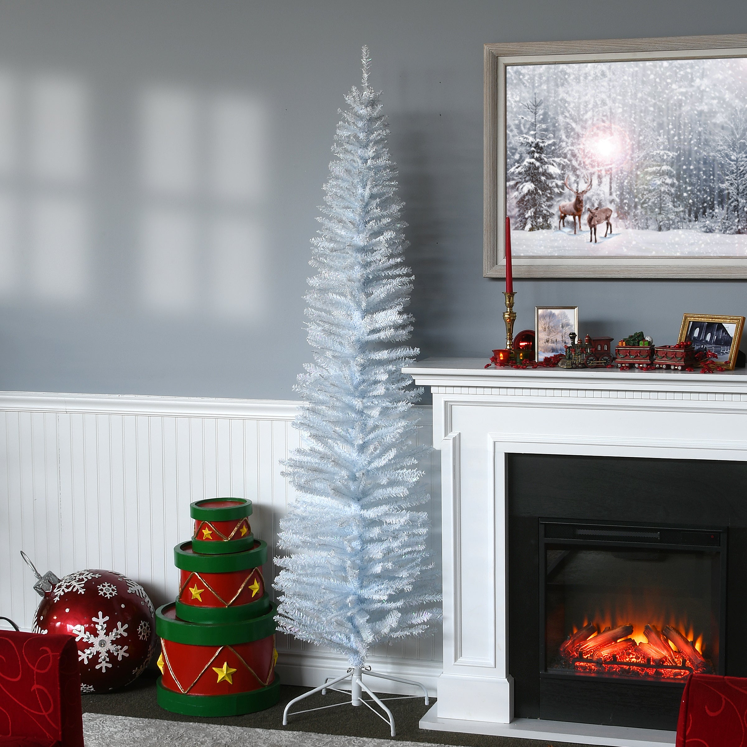 7 ft. White Iridescent Tinsel Christmas Tree - Sparkling Holiday Decor for Living Room, Party & Festive Home Decoration