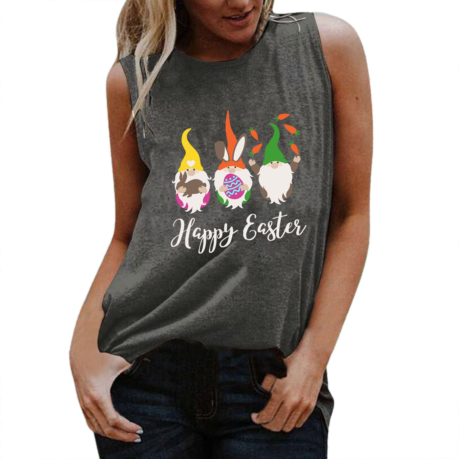 Women's Soft Casual Sleeveless Color Block Tank Top - Round Neck Loose Fit Vest, Dark Gray XX-Large | Perfect for Summer Outfits, Beach Wear & Layering