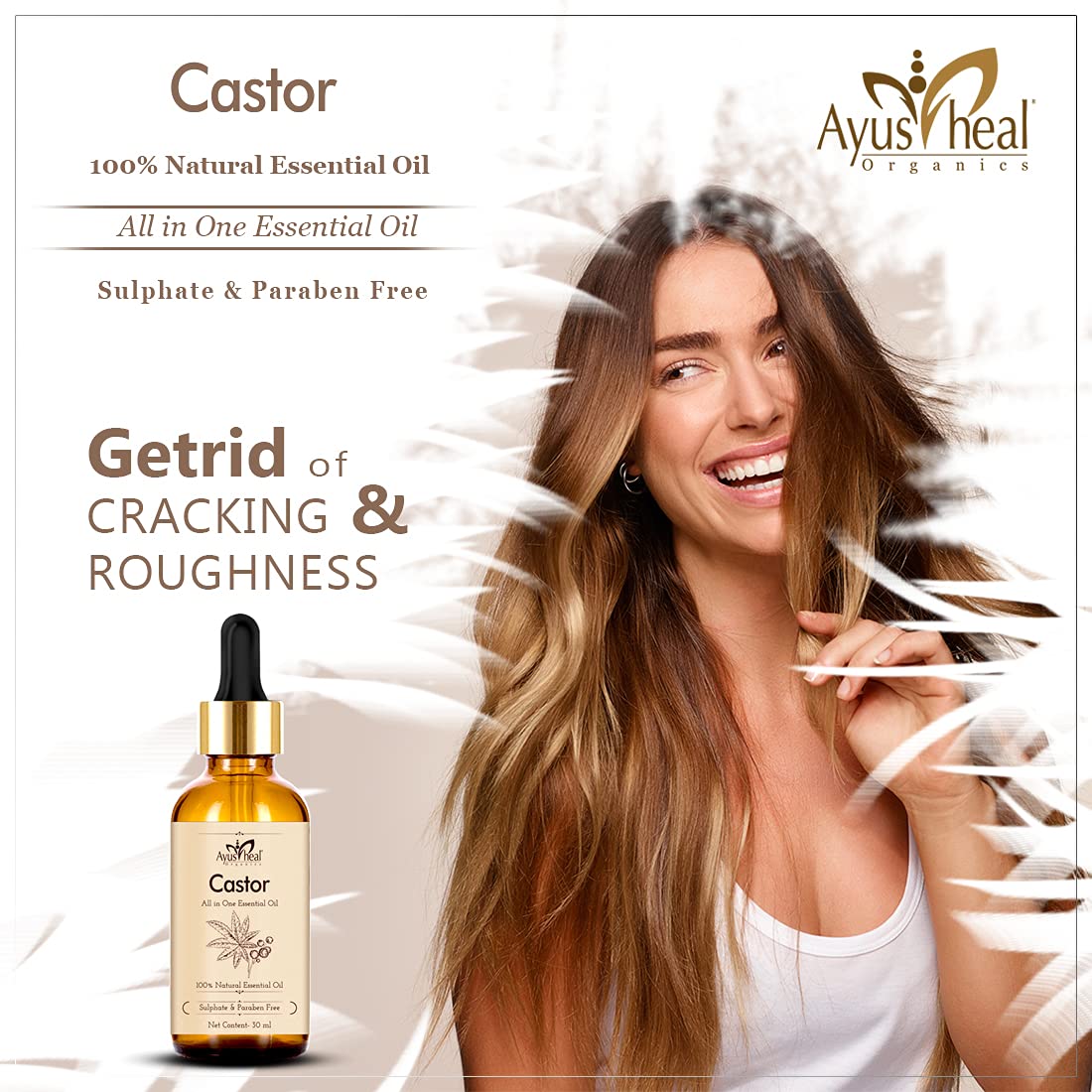 Ayusheal 100% Pure Cold Pressed Castor Oil for Hair Growth, Skin Care & Nail Strength - 30ml Natural Treatment - No Mineral Oil or Silicones - Perfect for Hair Masks, Eyelash Growth & Dry Skin Hydration