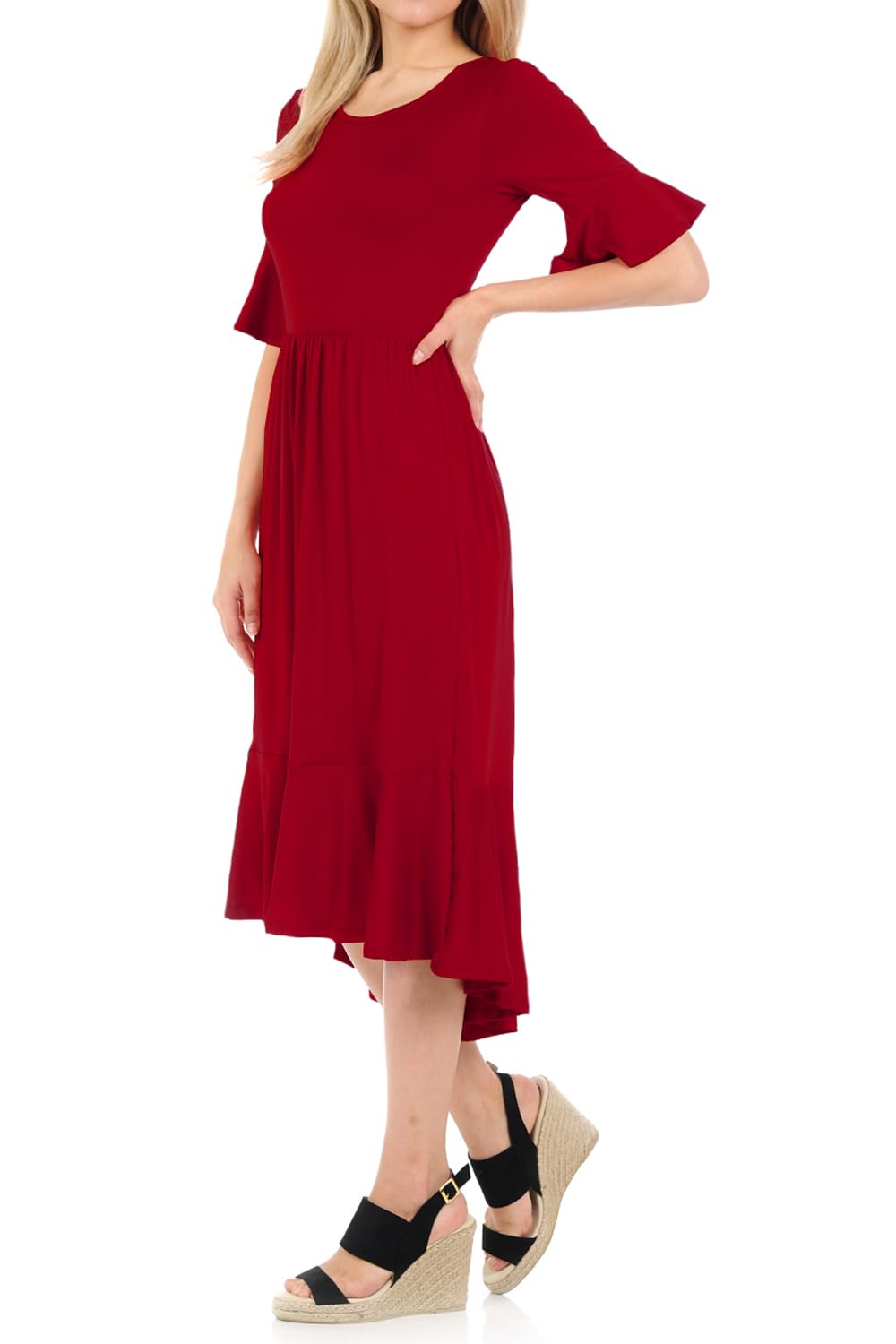 Iconic Luxe Women's Premium Knit Cropped Bell Midi Dress - Elegant Casual & Party Wear for Spring/Summer