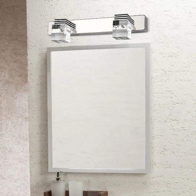 Square Silver Crystal Bathroom Mirror Lights - Modern LED Vanity Mirror with Adjustable Brightness for Makeup, Shaving & Home Decor