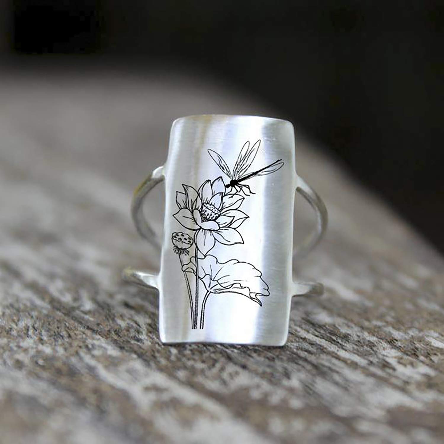 SIMONLY S925 Sterling Silver Flower Butterfly Bee Dragonfly Ring - Nature Inspired Wildflower Jewelry Gift for Women - Perfect for Outdoor Adventures, Weddings & Everyday Wear