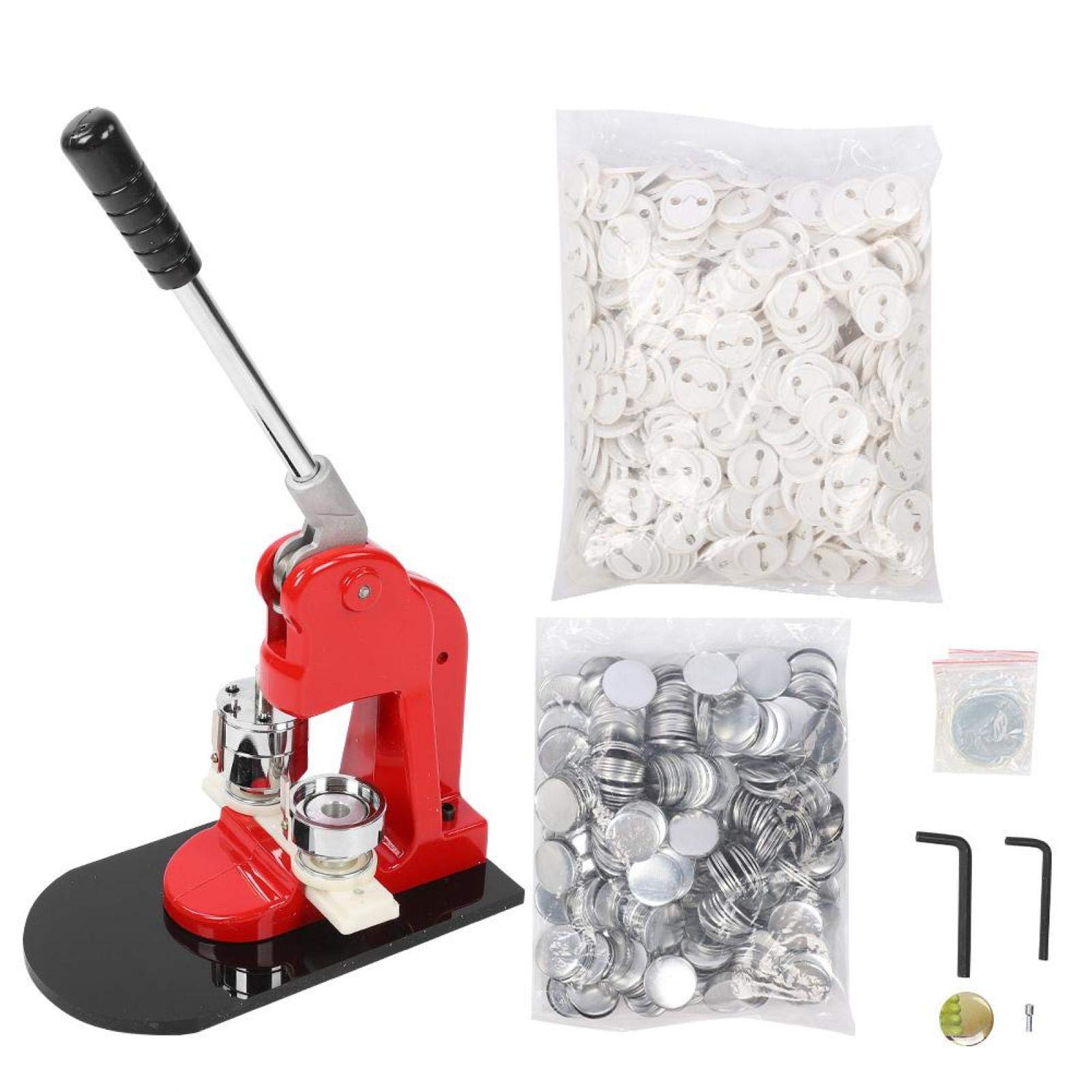 Restokki 37mm Badge Maker Machine - Aluminum Alloy Hand Punch Press Tool with Sliding Mold & 1000Pcs Button Badges - DIY Custom Pins for Events, Parties, Promotions & School Projects